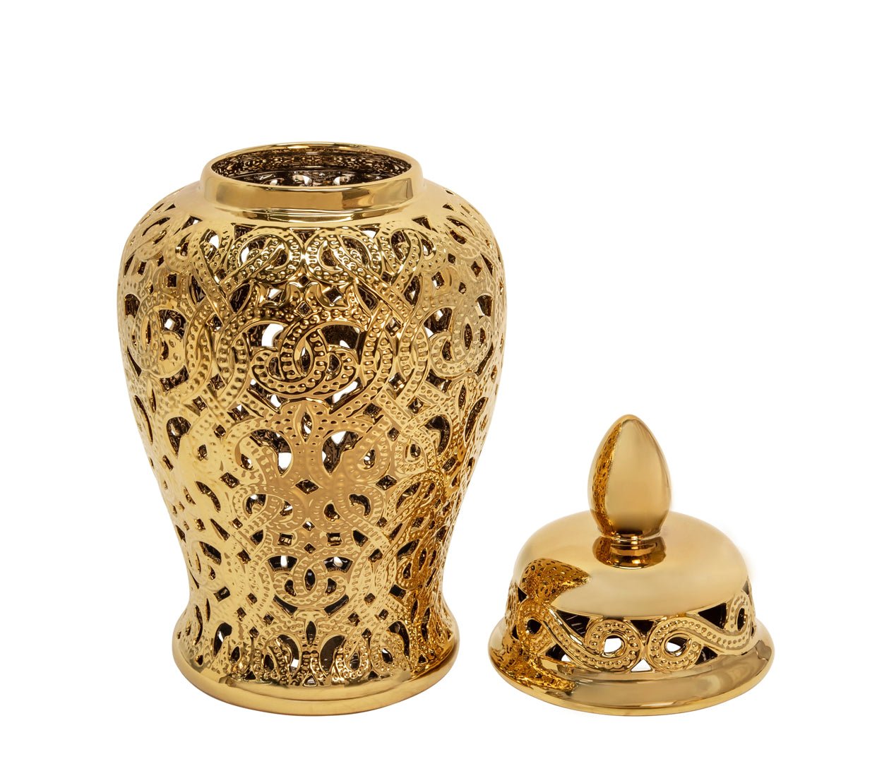 Gold Pierced Ginger Jar (Two Sizes) - HTS HOME DECOR