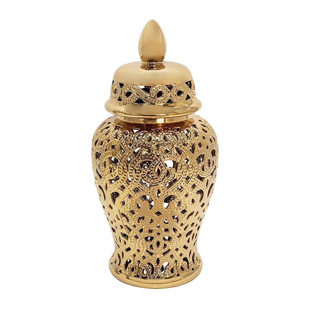 Gold Pierced Ginger Jar ( Two Sizes) - HTS HOME DECOR