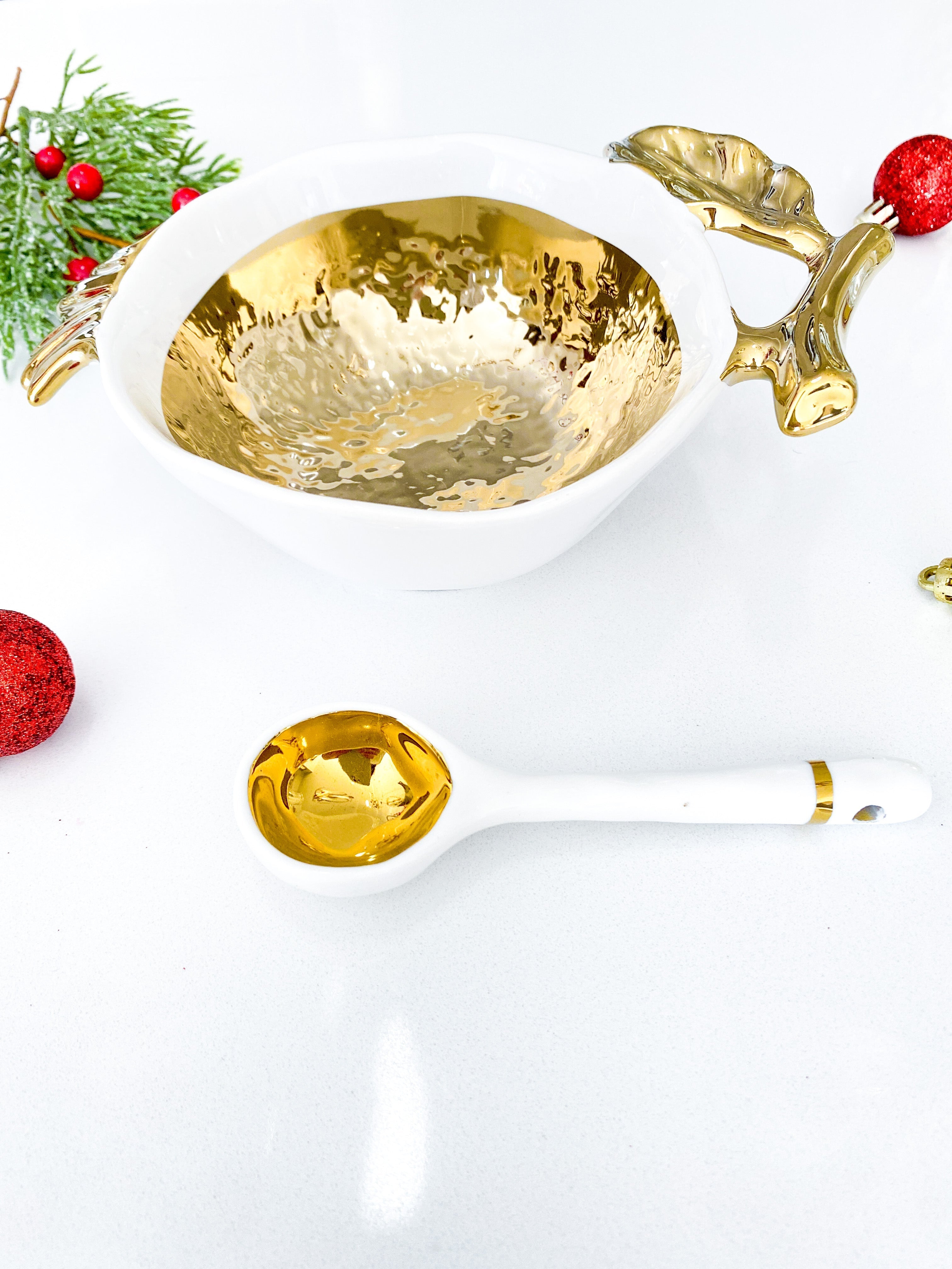 Gold Pomegranate Bowl Set with Spoon - HTS HOME DECOR