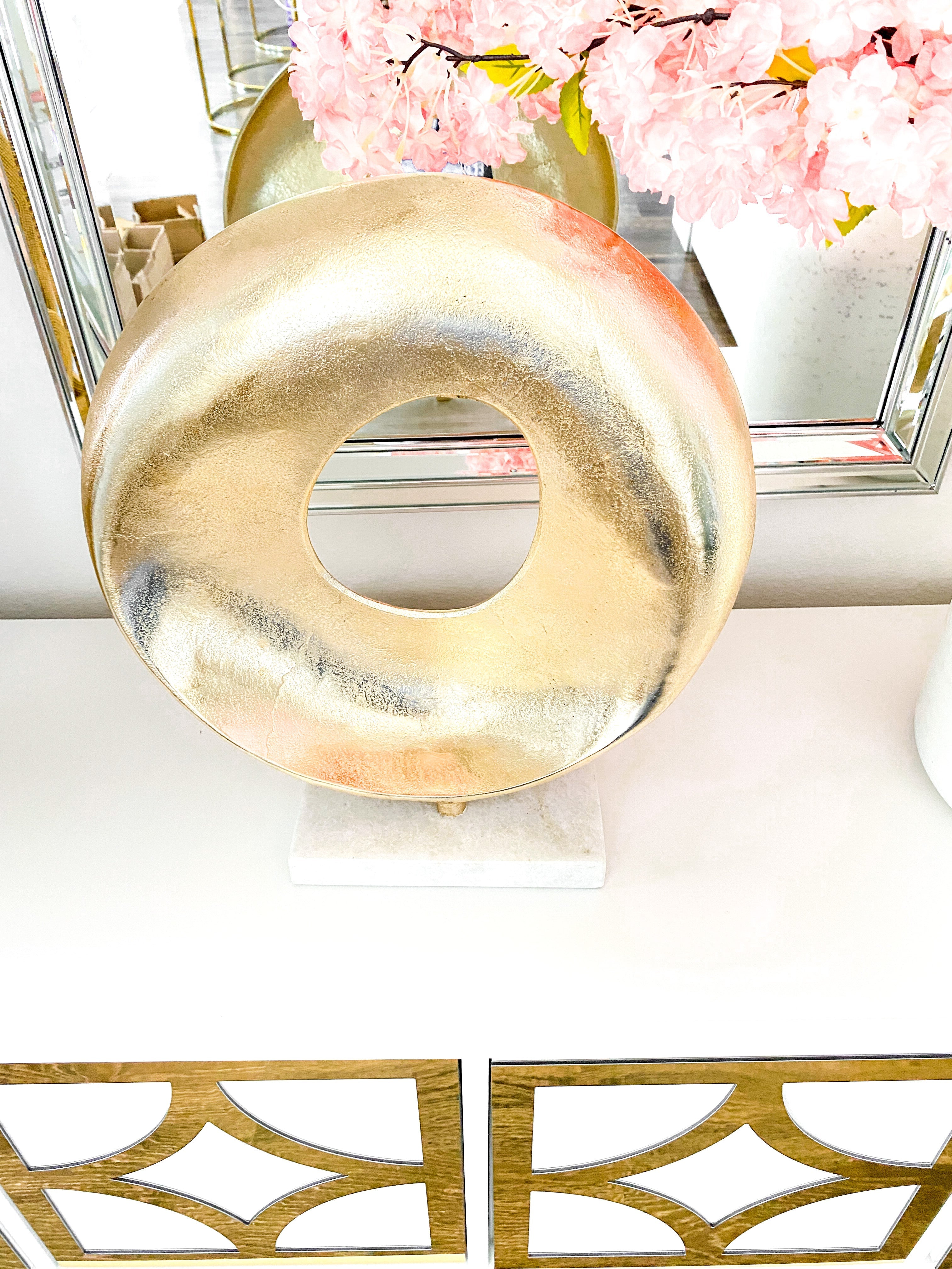 Gold Round Hallow Sculpture on Marble Base - HTS HOME DECOR
