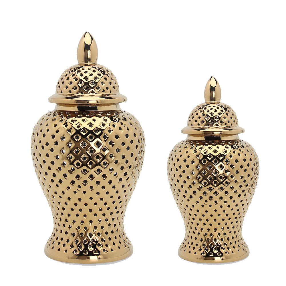 Gold Round Pierced Ginger Jar ( Two Sizes) - HTS HOME DECOR