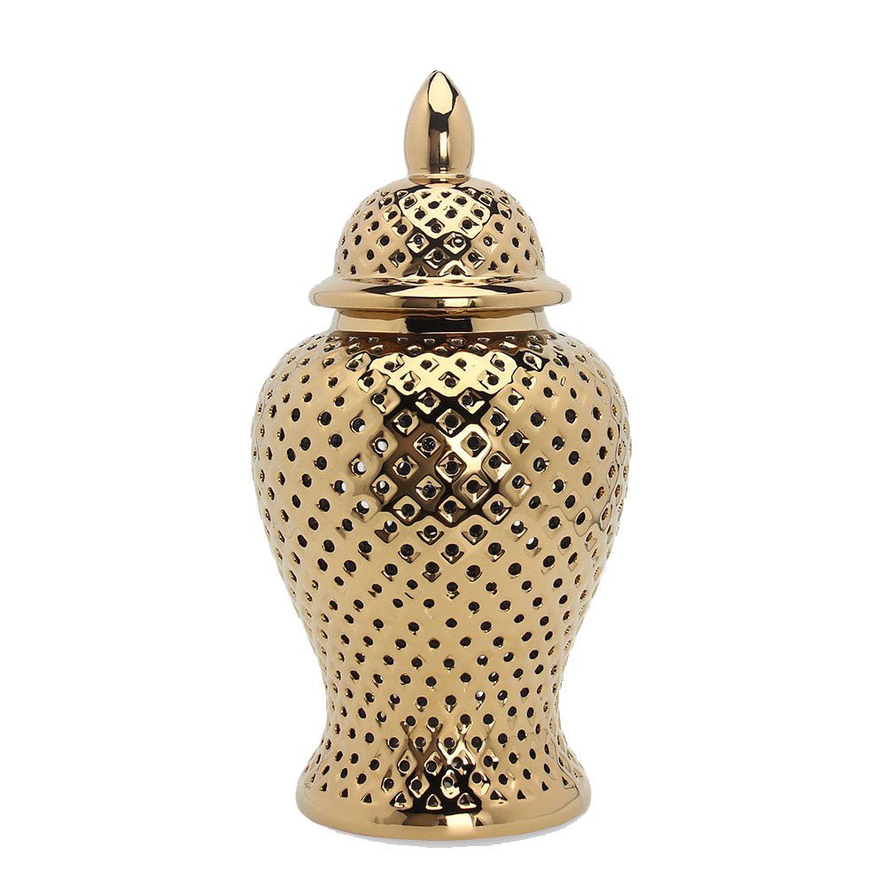 Gold Round Pierced Ginger Jar ( Two Sizes) - HTS HOME DECOR