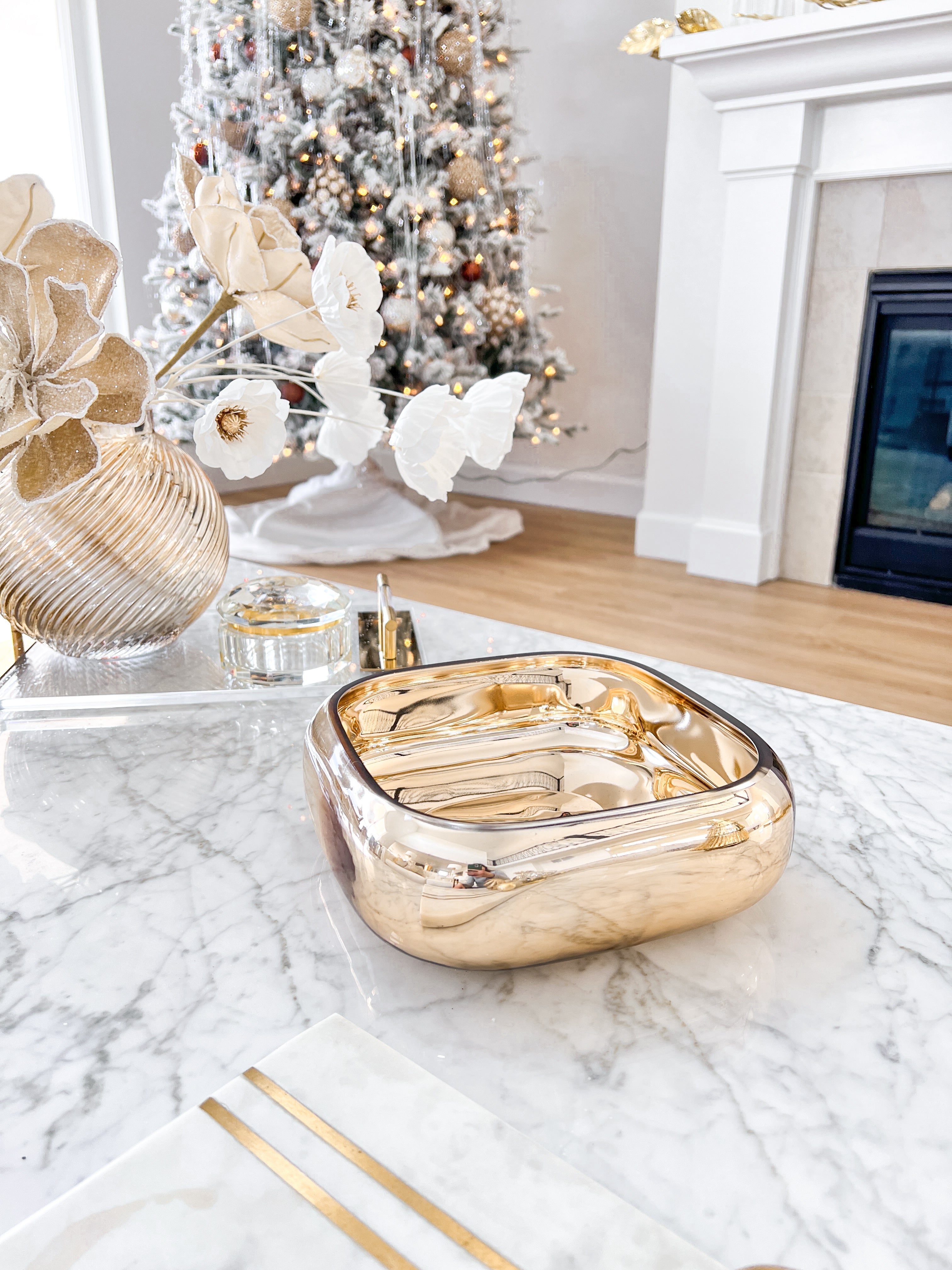 Gold Square Glass Decorative Bowl - HTS HOME DECOR