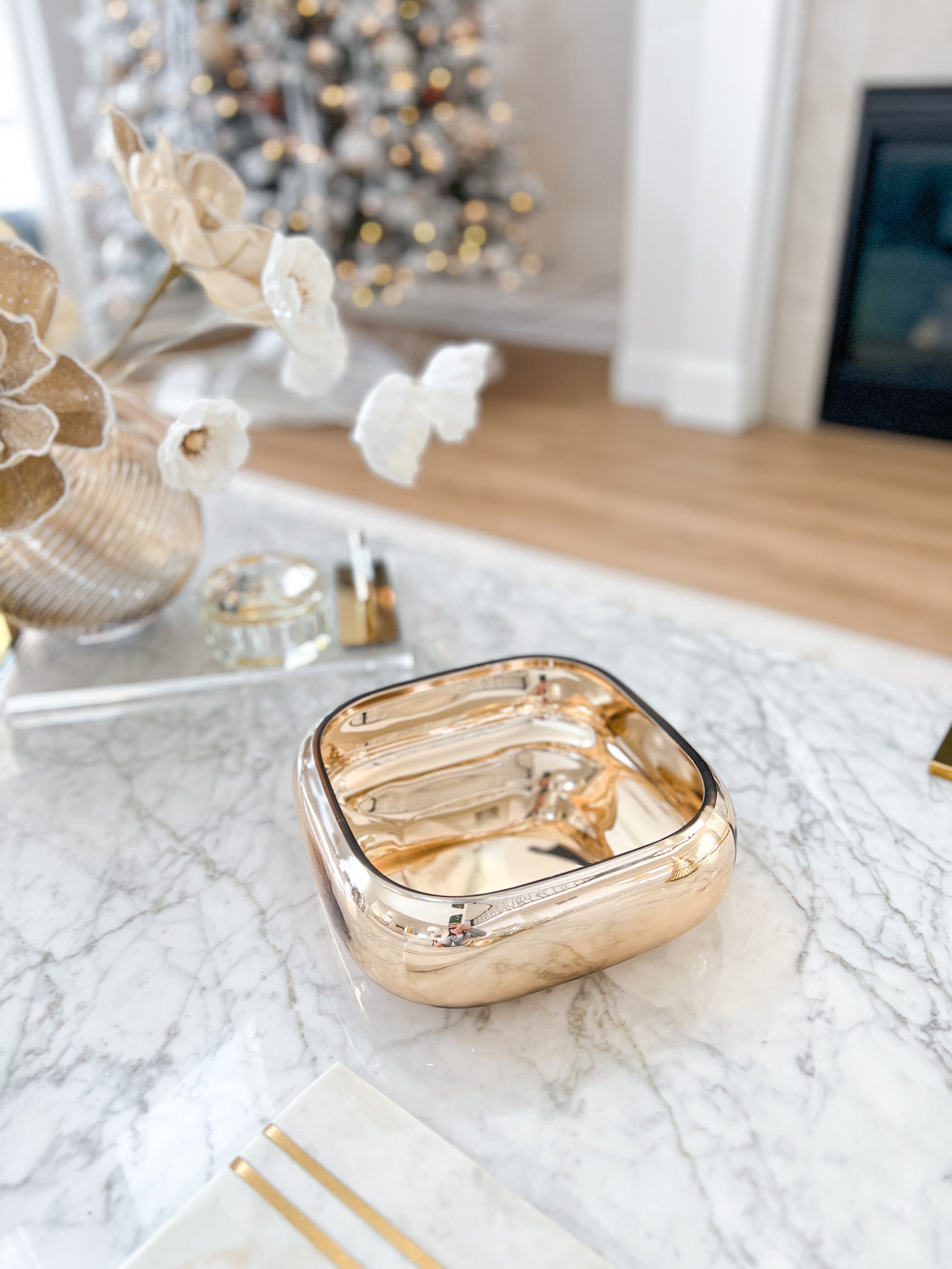 Gold Square Glass Decorative Bowl - HTS HOME DECOR