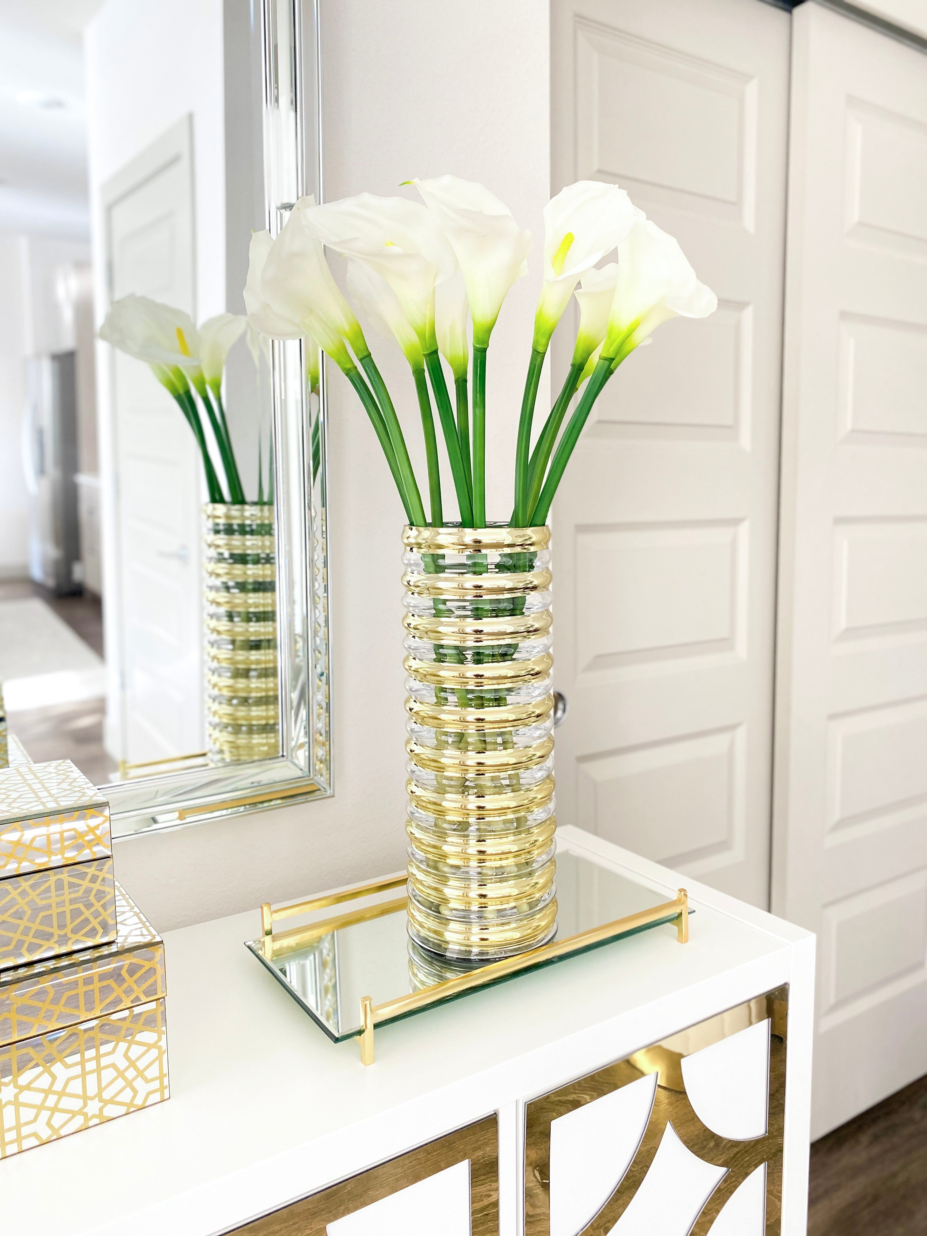 Gold Striped Glass Vase - HTS HOME DECOR