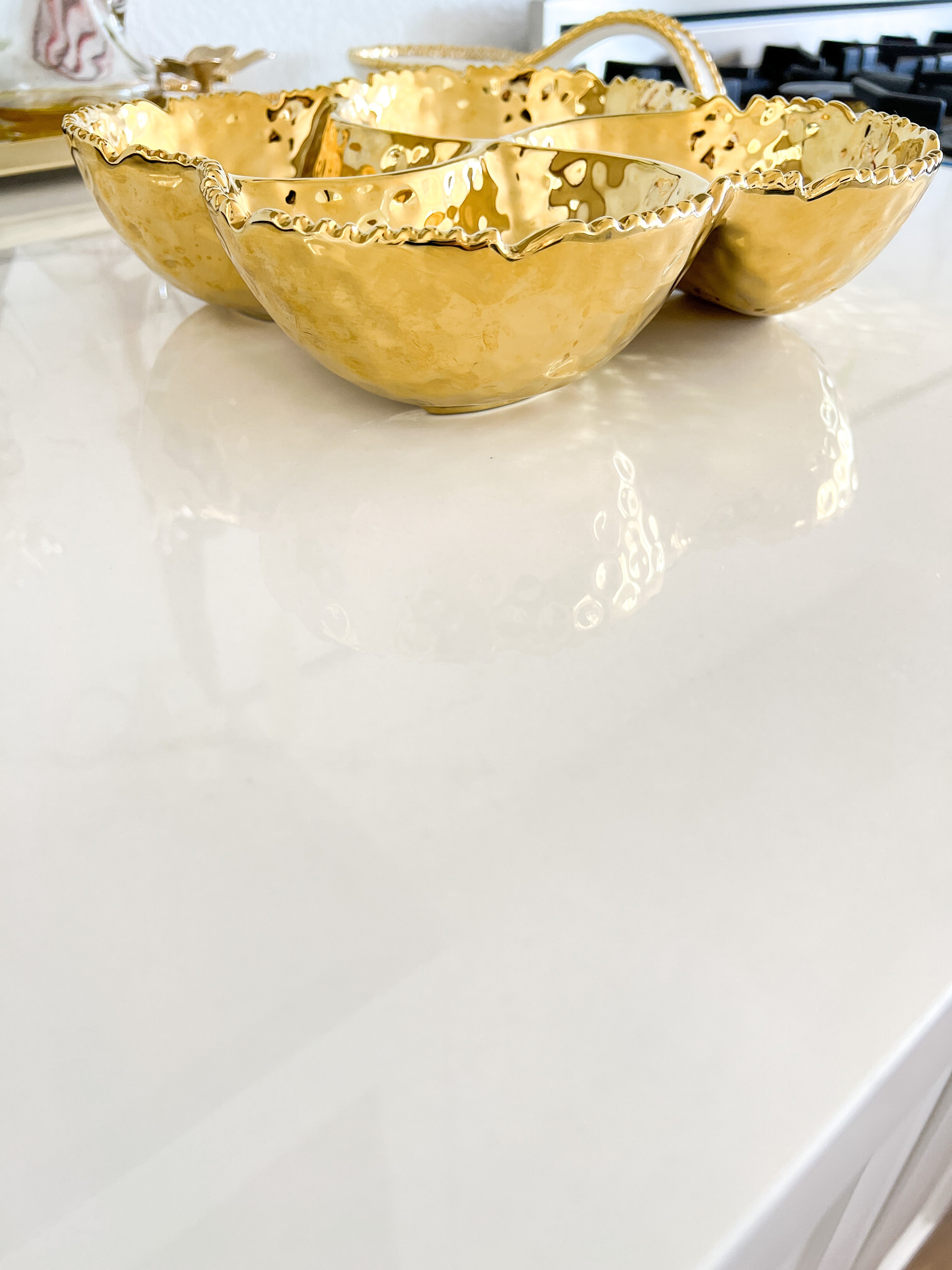 Gold Textured 4-Section Snack Bowl - HTS HOME DECOR