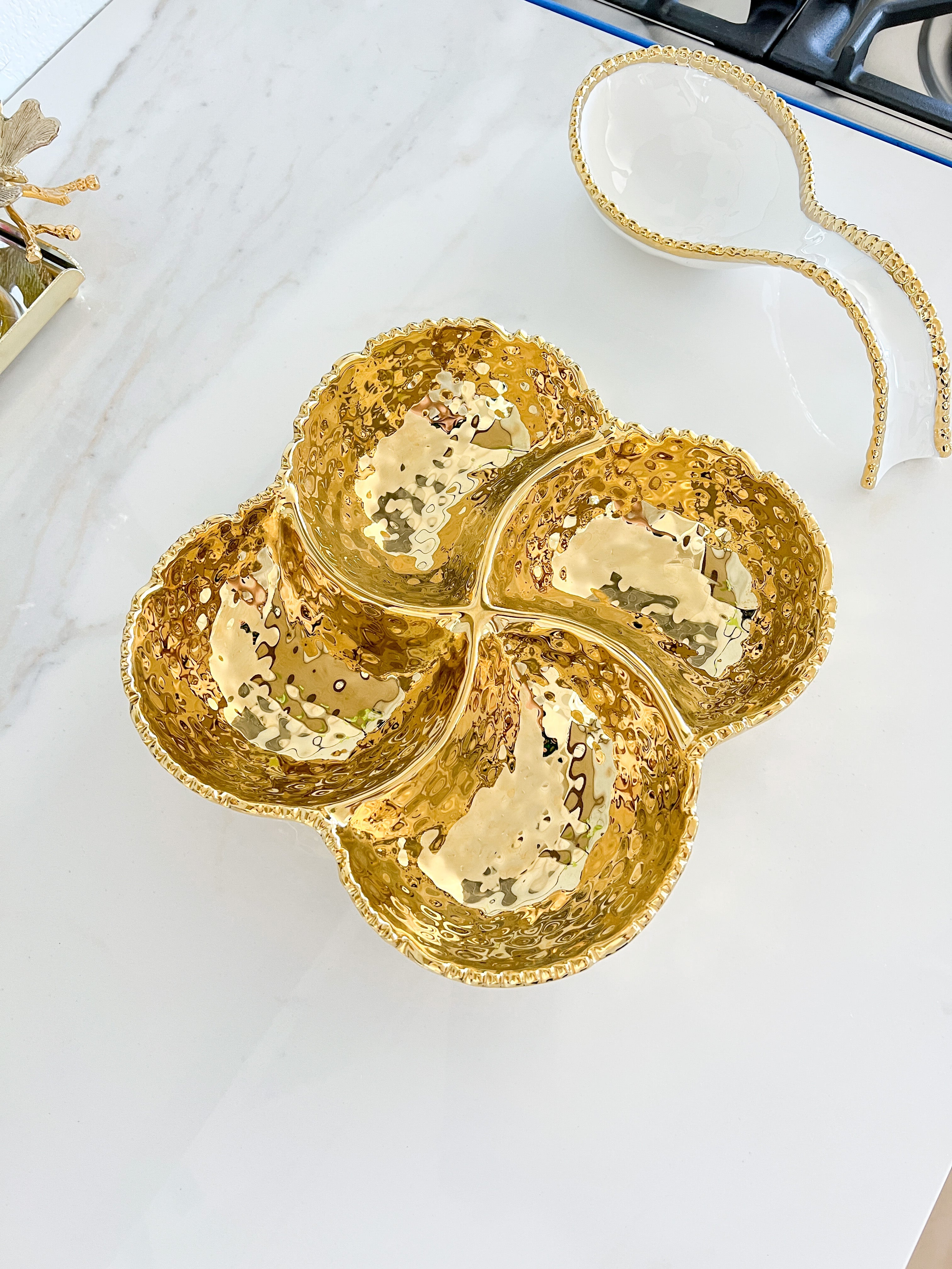 Gold Textured 4-Section Snack Bowl - HTS HOME DECOR