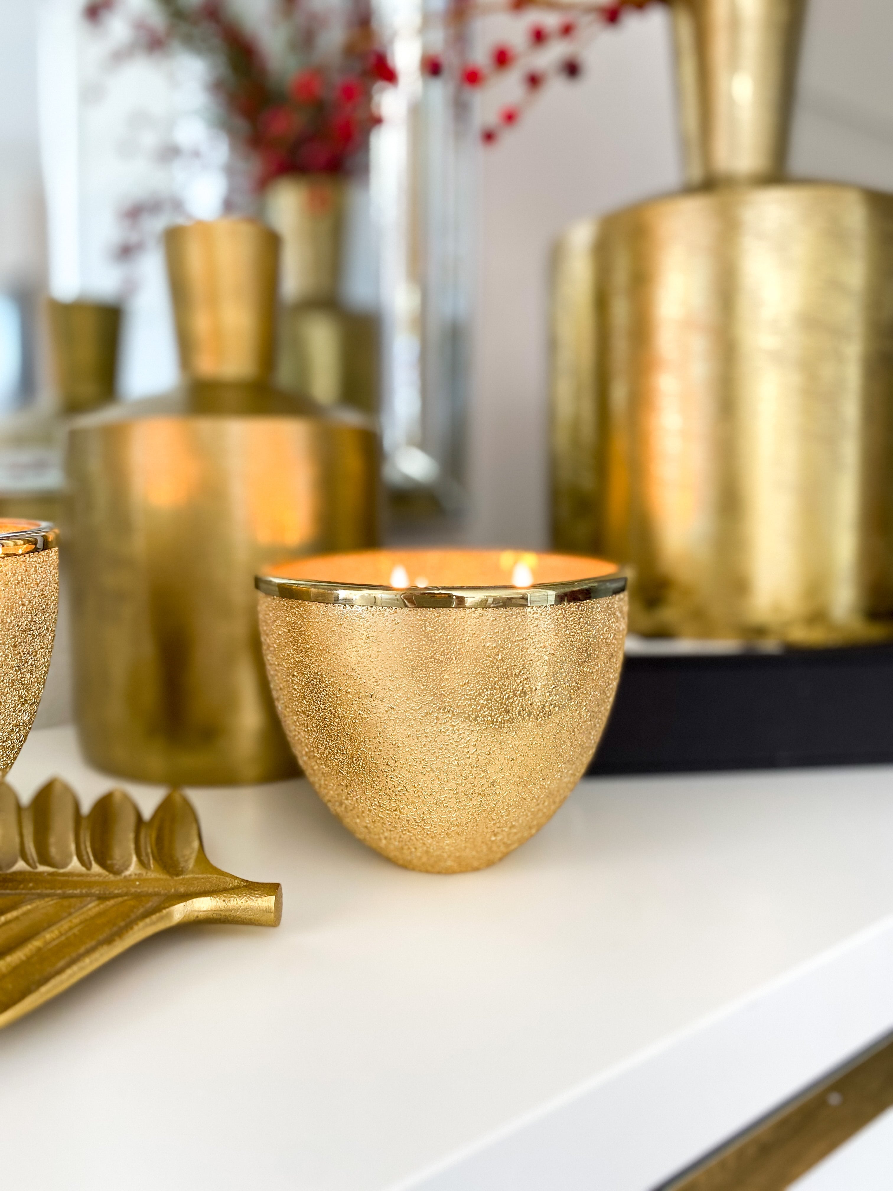 Gold Textured Candle ( Two Scents) - HTS HOME DECOR