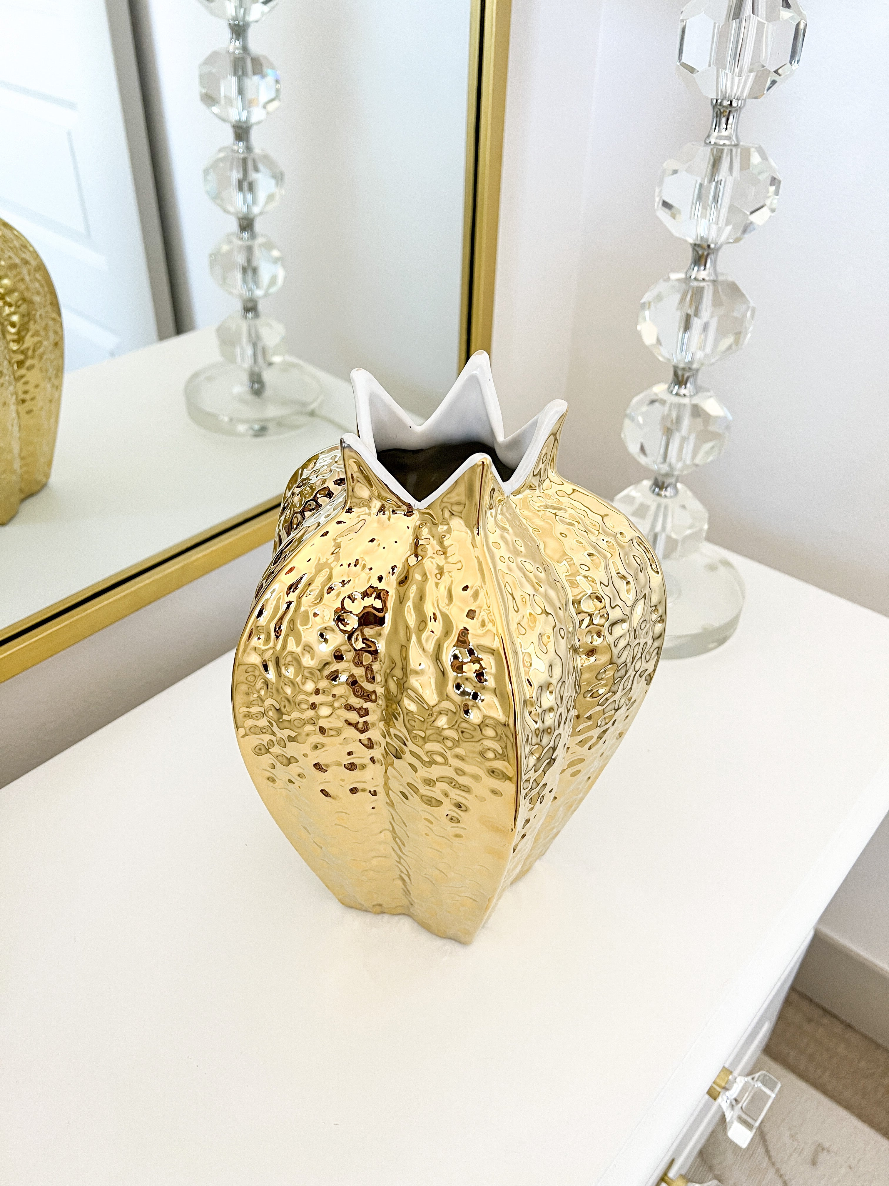 Gold Textured Ceramic Vase - HTS HOME DECOR