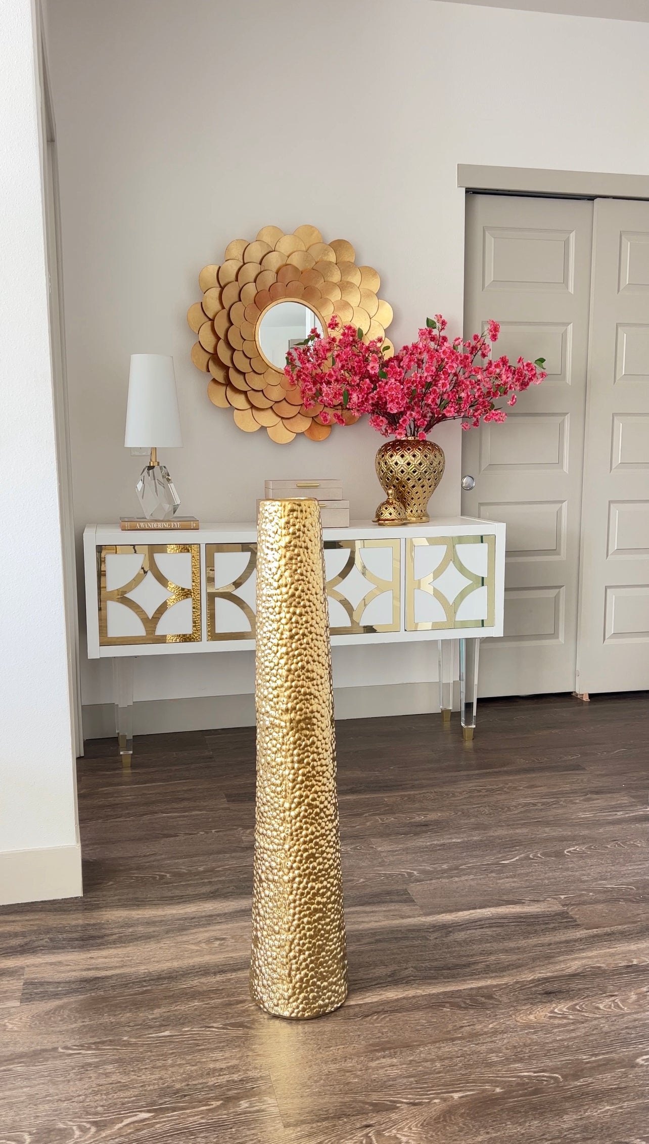 Gold Textured Floor Vase - HTS HOME DECOR