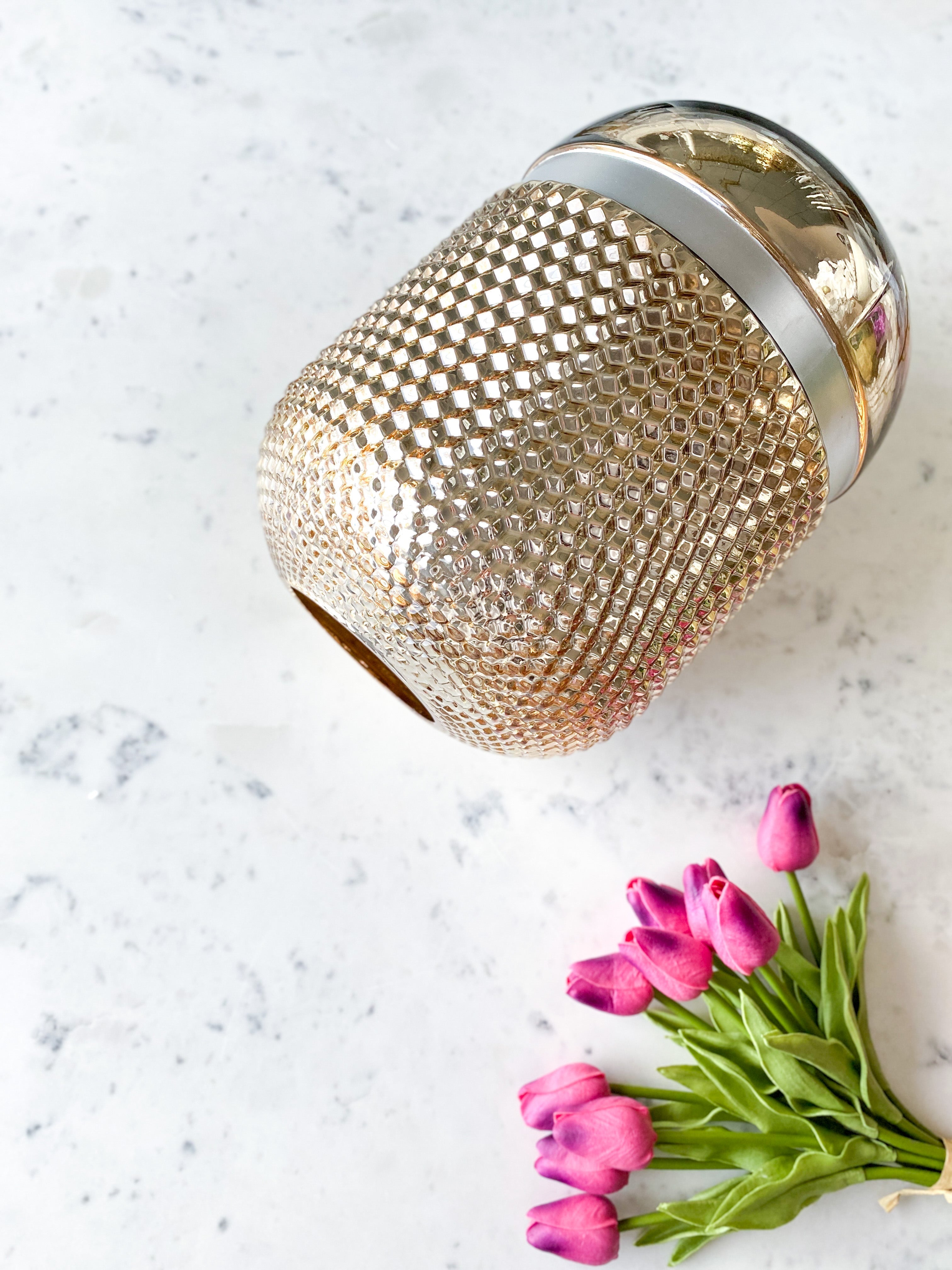 Gold Textured Vase with Silver Strip (Two sizes) - HTS HOME DECOR