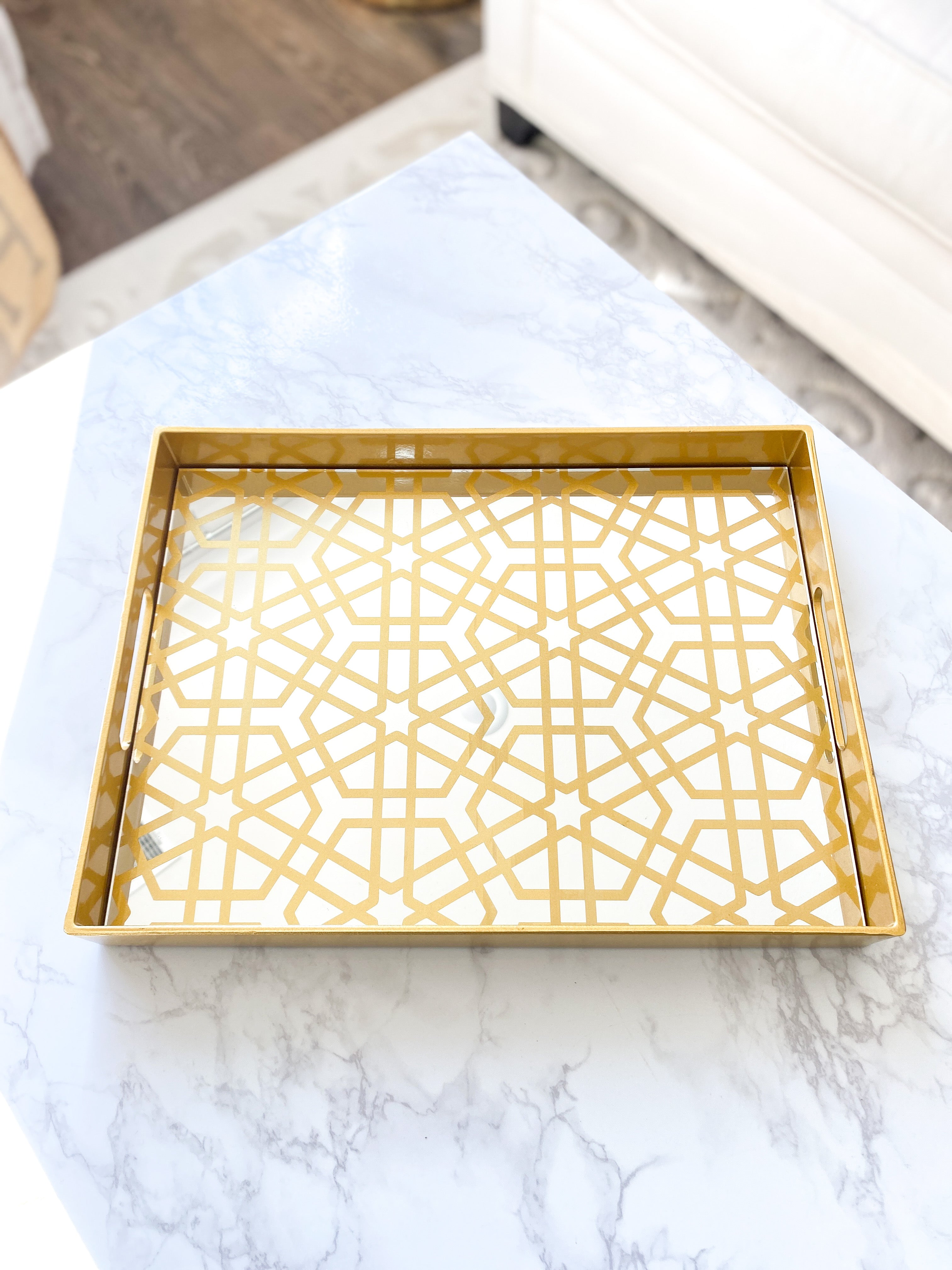 Gold Tray with Mirror Top (Set of 2) - HTS HOME DECOR