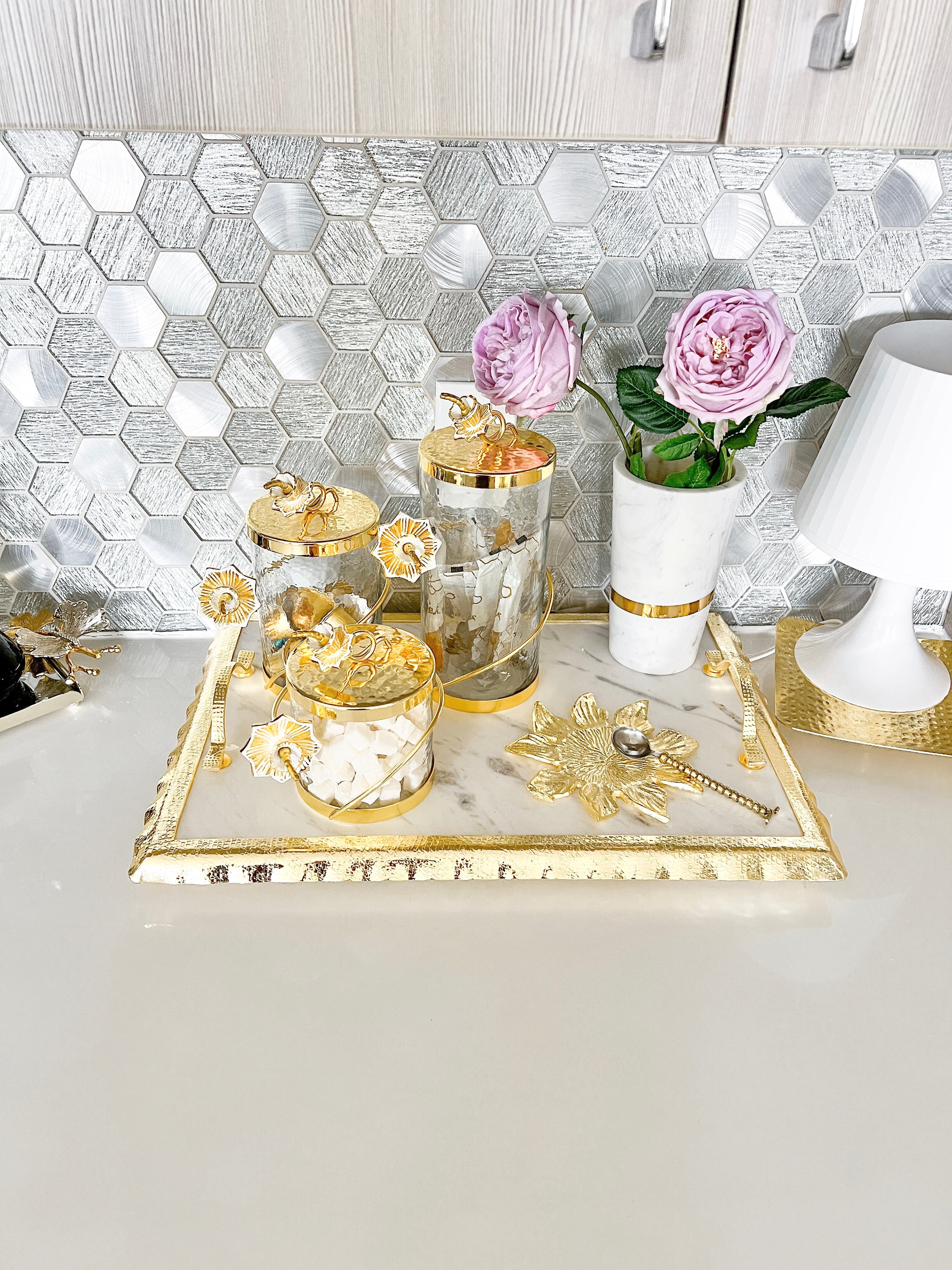 Gold Trimmed Marble Tray - HTS HOME DECOR