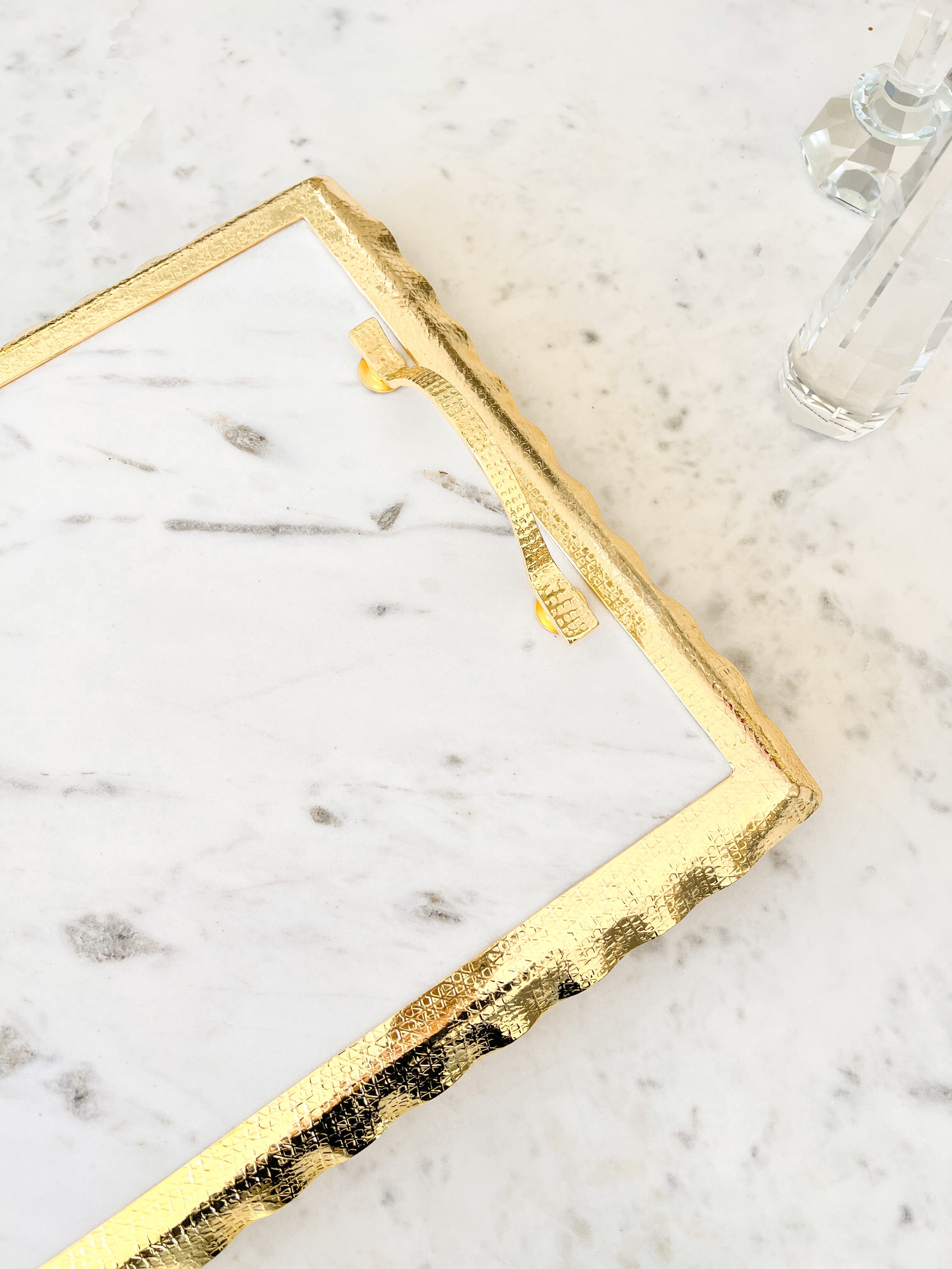Gold Trimmed Marble Tray - HTS HOME DECOR