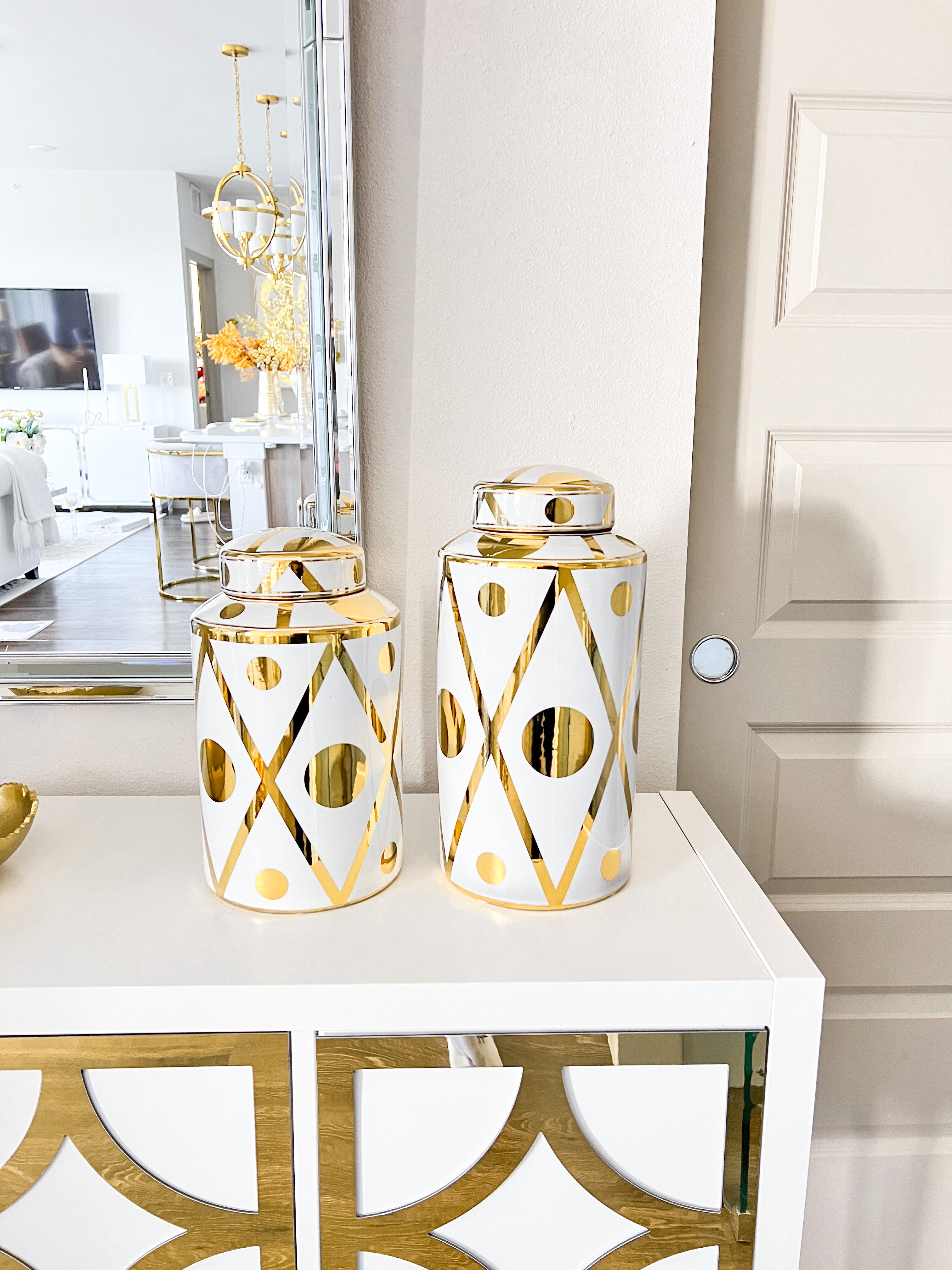 Gold & White Ceramic Jars (Two Sizes) - HTS HOME DECOR