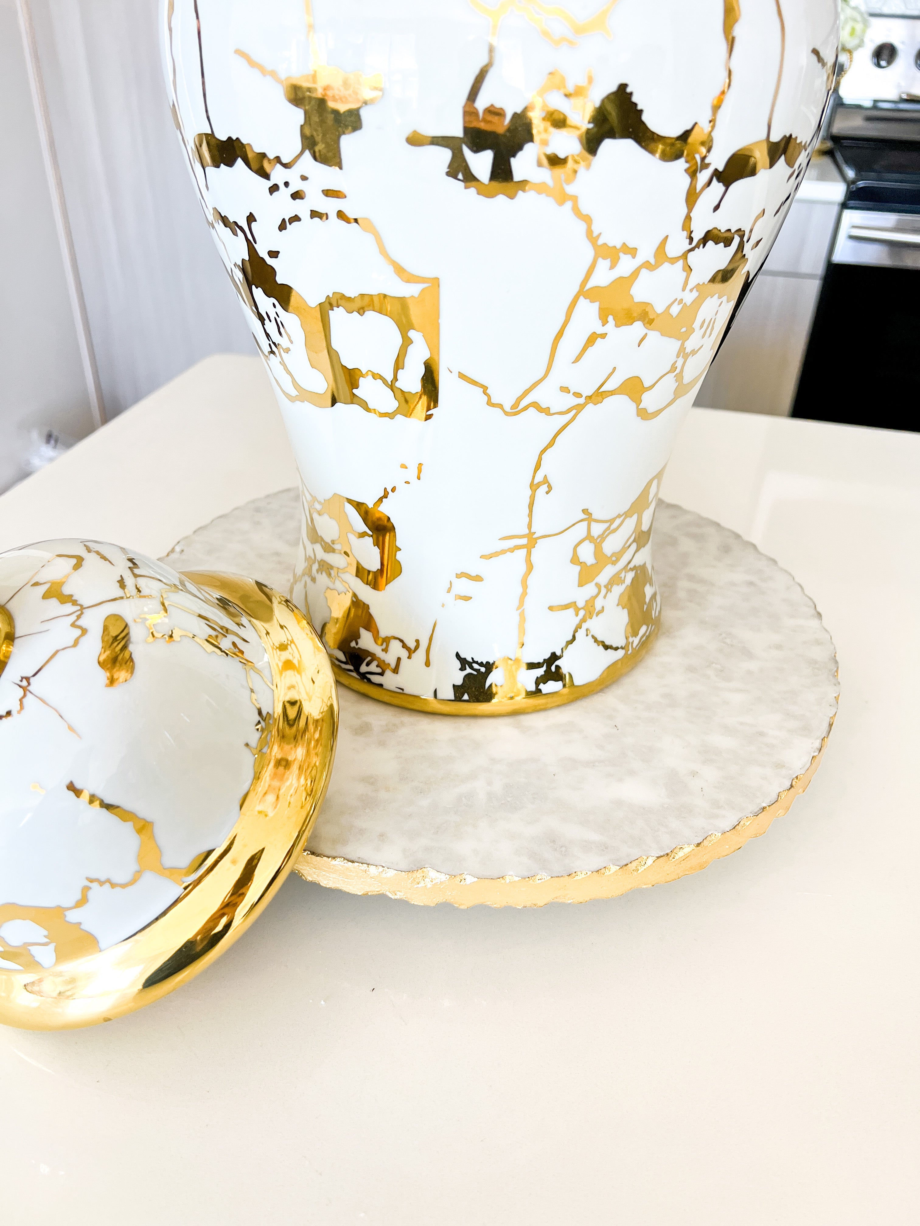 Large Gold Edge Marble Lazy Susan - HTS HOME DECOR