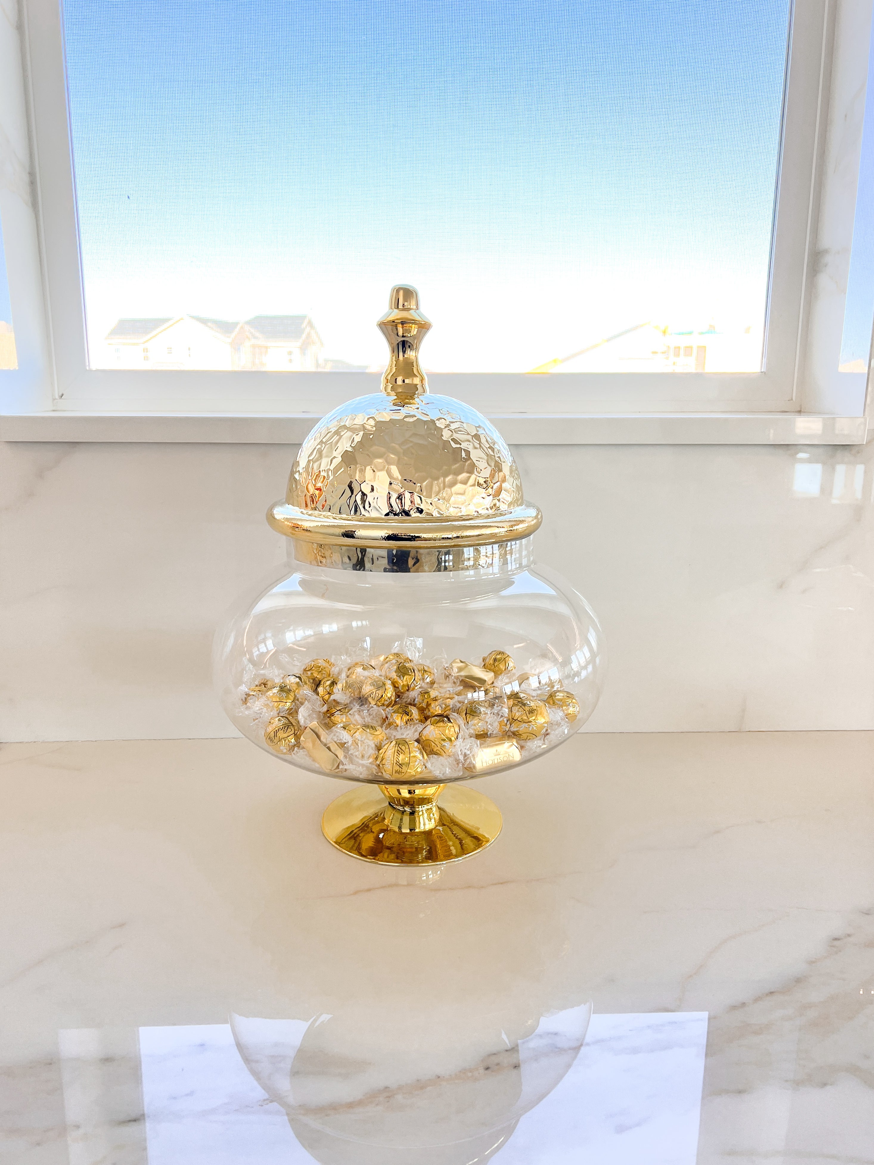 Large Gold Glass Apothecary Jar - HTS HOME DECOR
