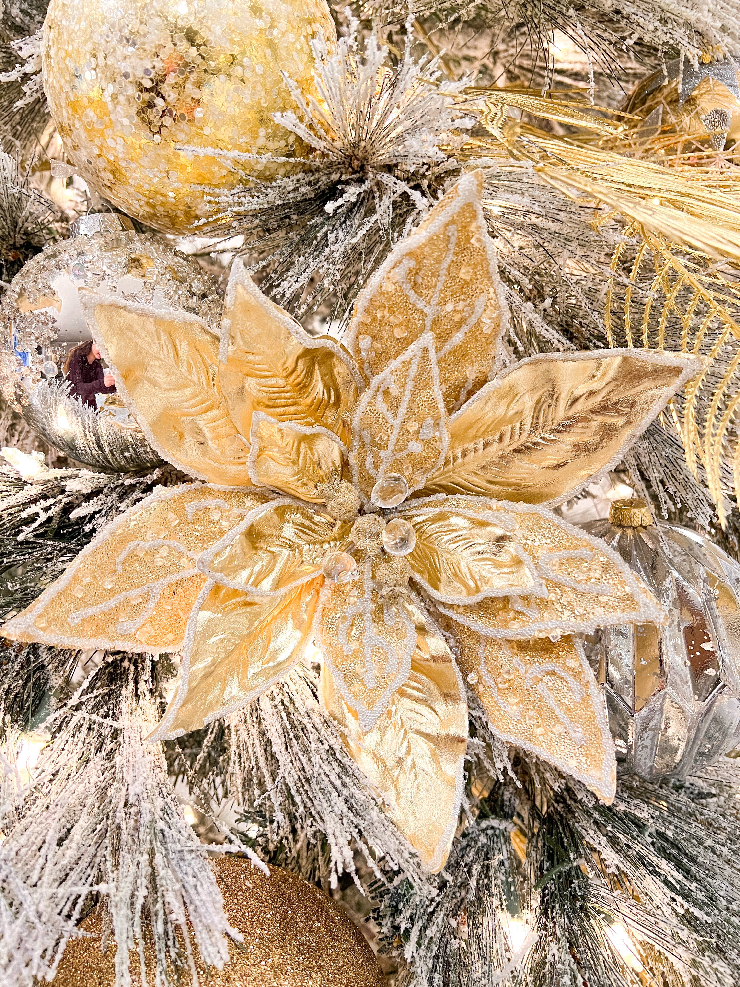 Large Gold Jeweled Poinsettia Stem - HTS HOME DECOR
