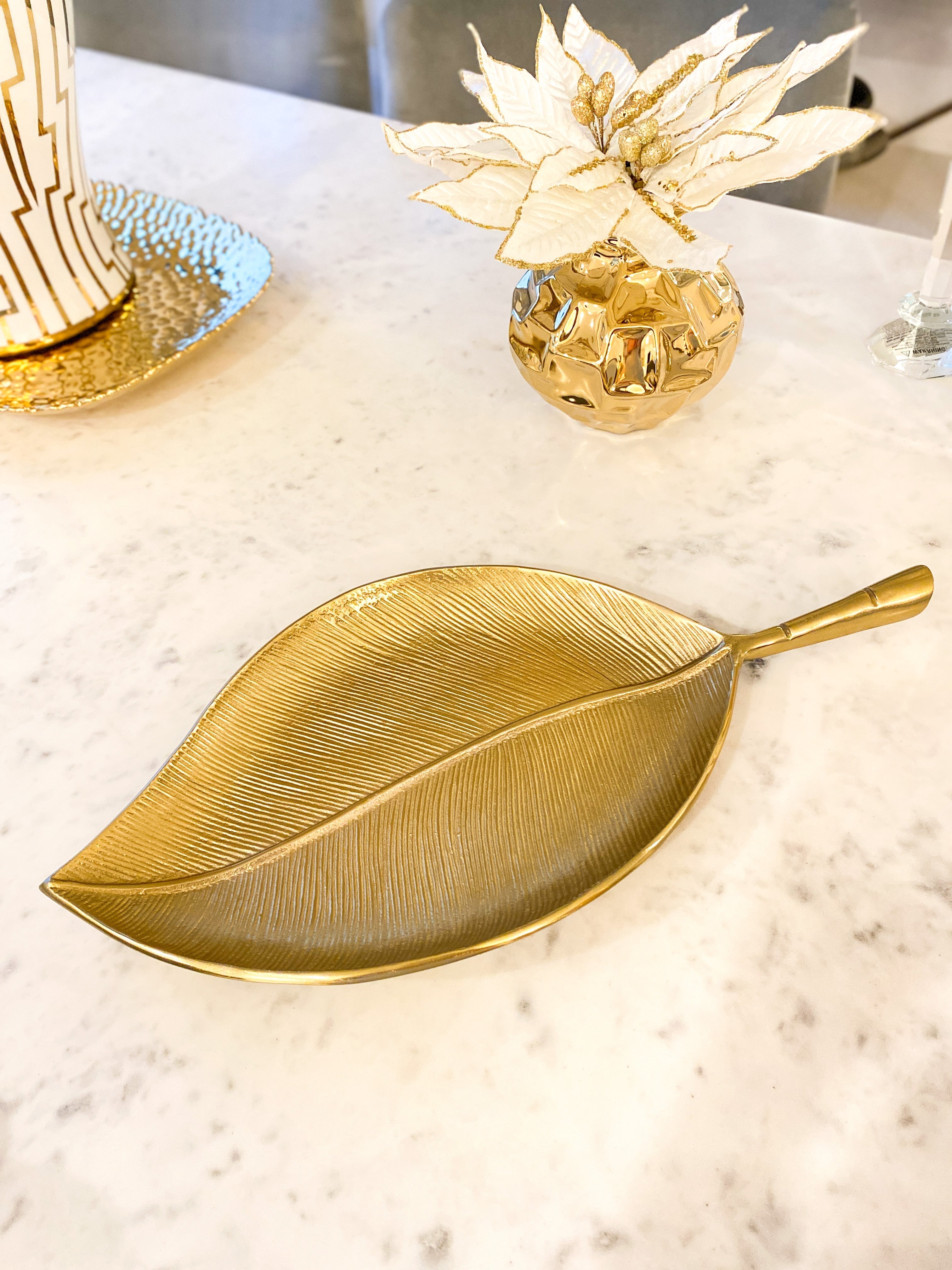 Large Gold Leaf Tray - HTS HOME DECOR