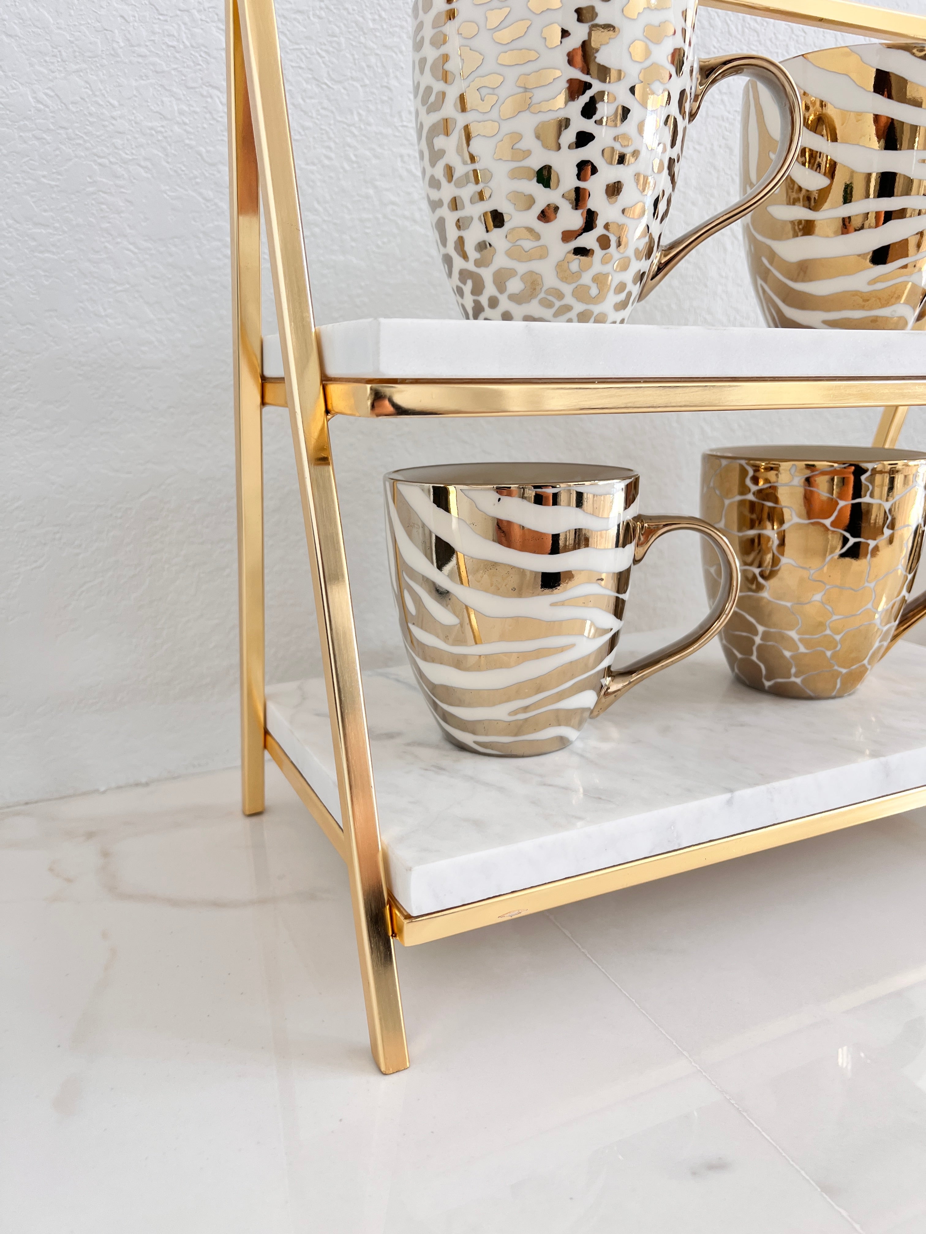 Large Gold Marble 2-Tier Stand - HTS HOME DECOR