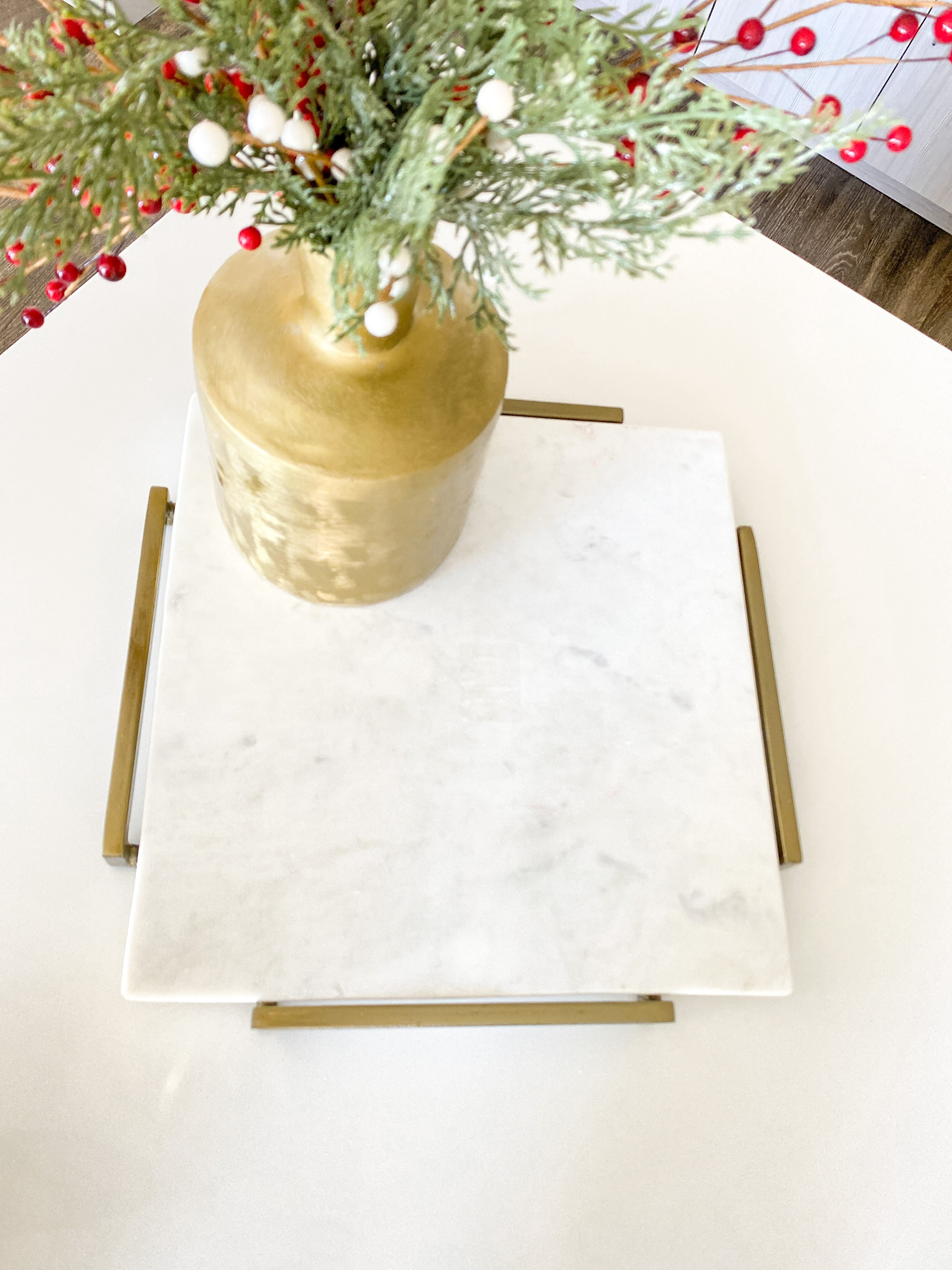 Large Square Marble Tray with Metal Stand - HTS HOME DECOR