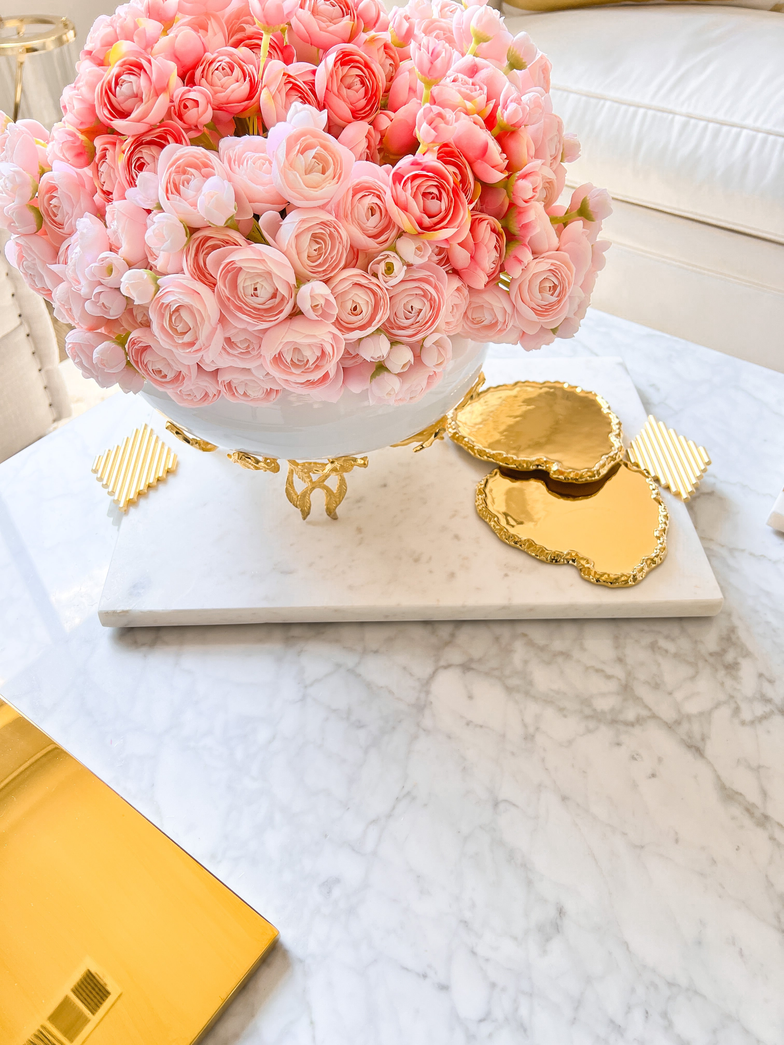 Marble Decorative Tray with Gold Handles - HTS HOME DECOR