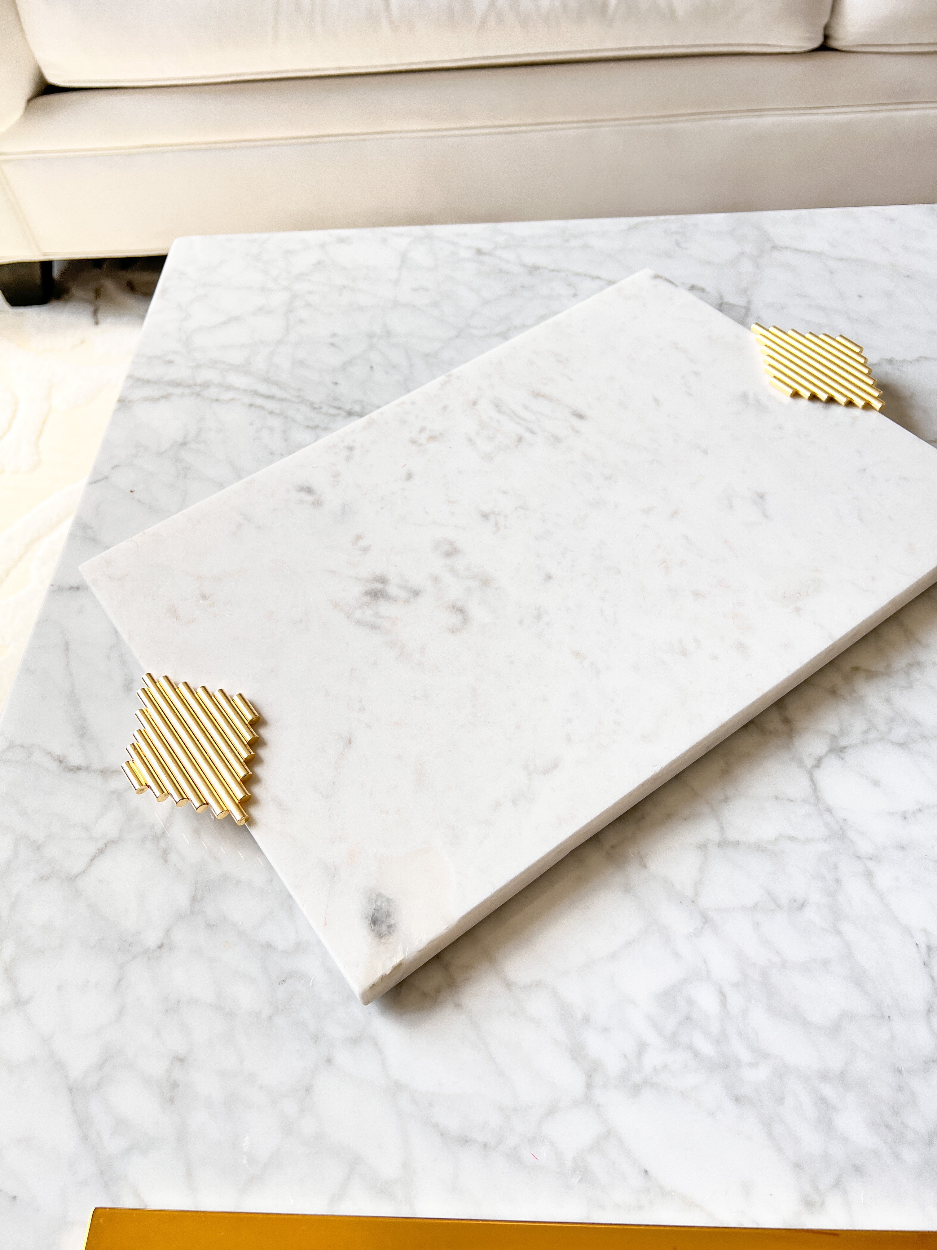 Marble Decorative Tray with Gold Handles - HTS HOME DECOR