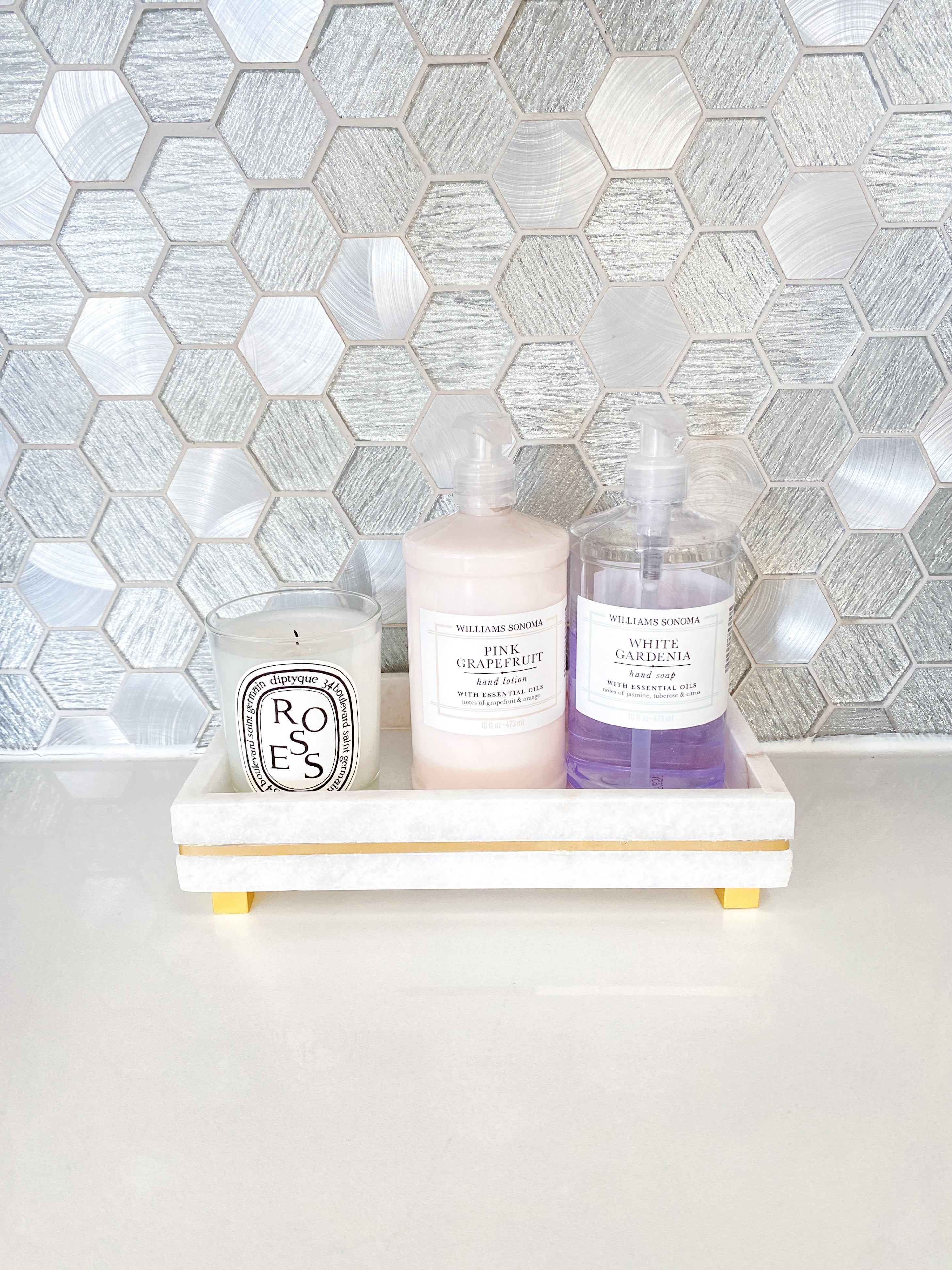 Marble Footed Tray with Gold Details - HTS HOME DECOR