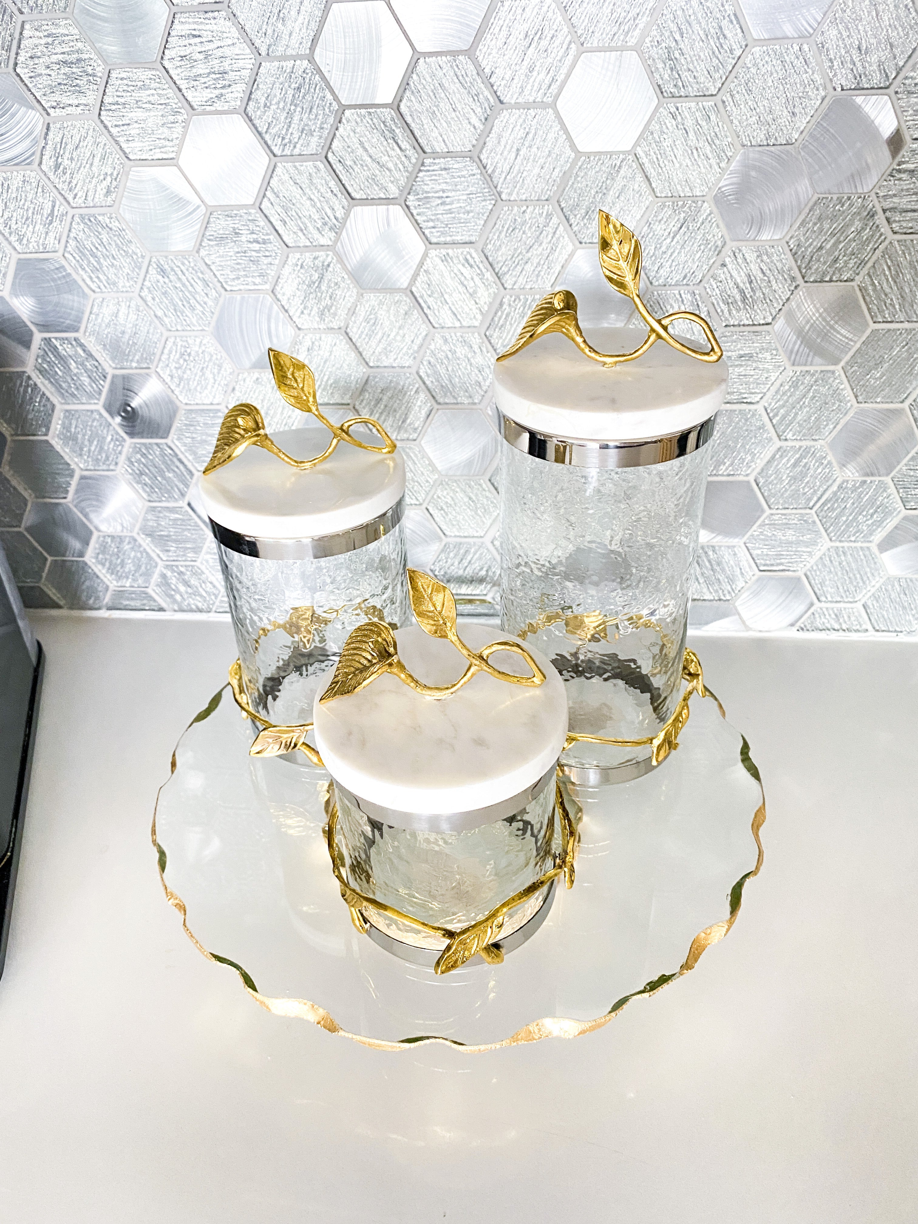 Marble Gold Leaf Canister (3 Sizes) - HTS HOME DECOR