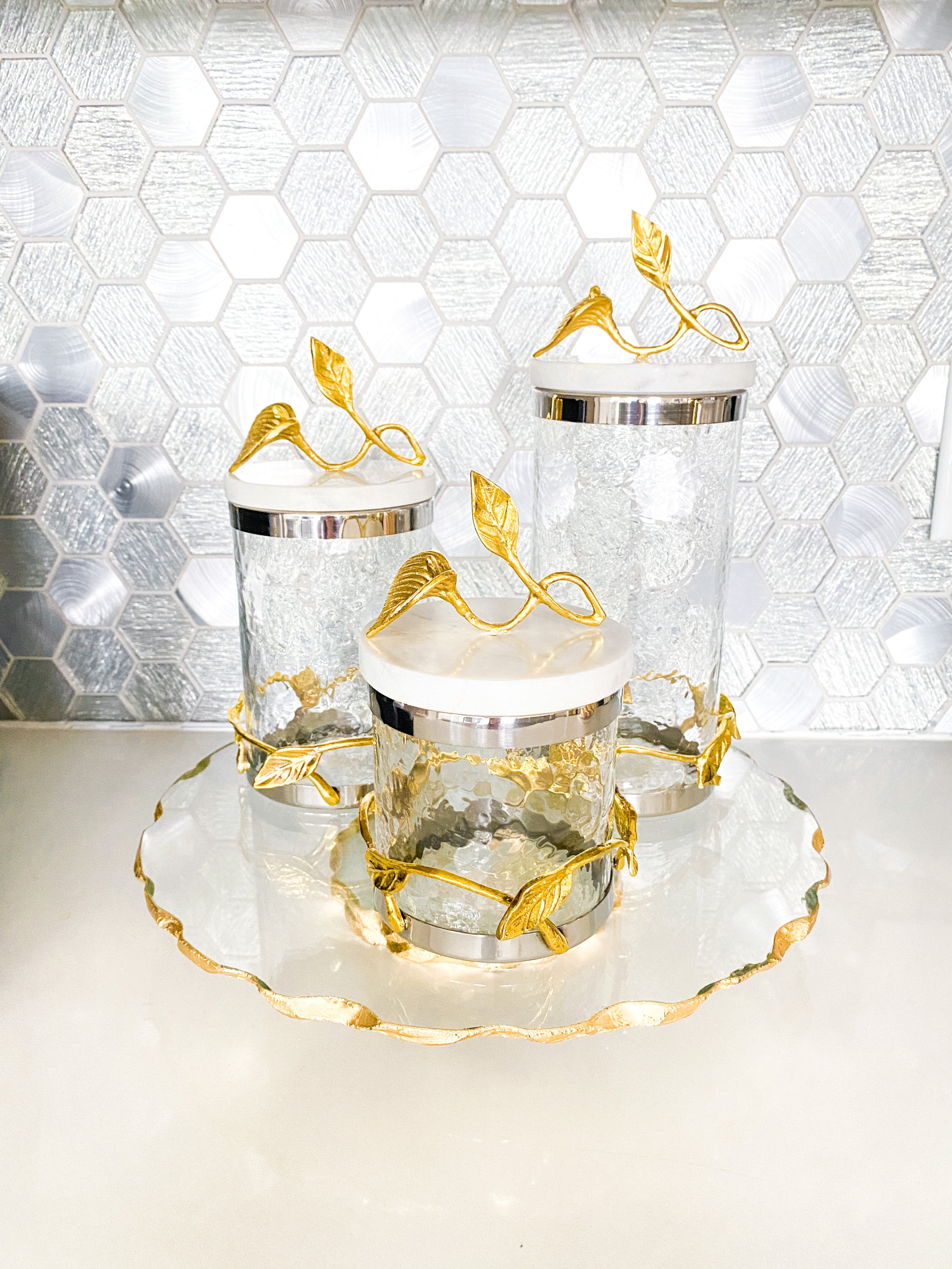Marble Gold Leaf Canister (3 Sizes) - HTS HOME DECOR