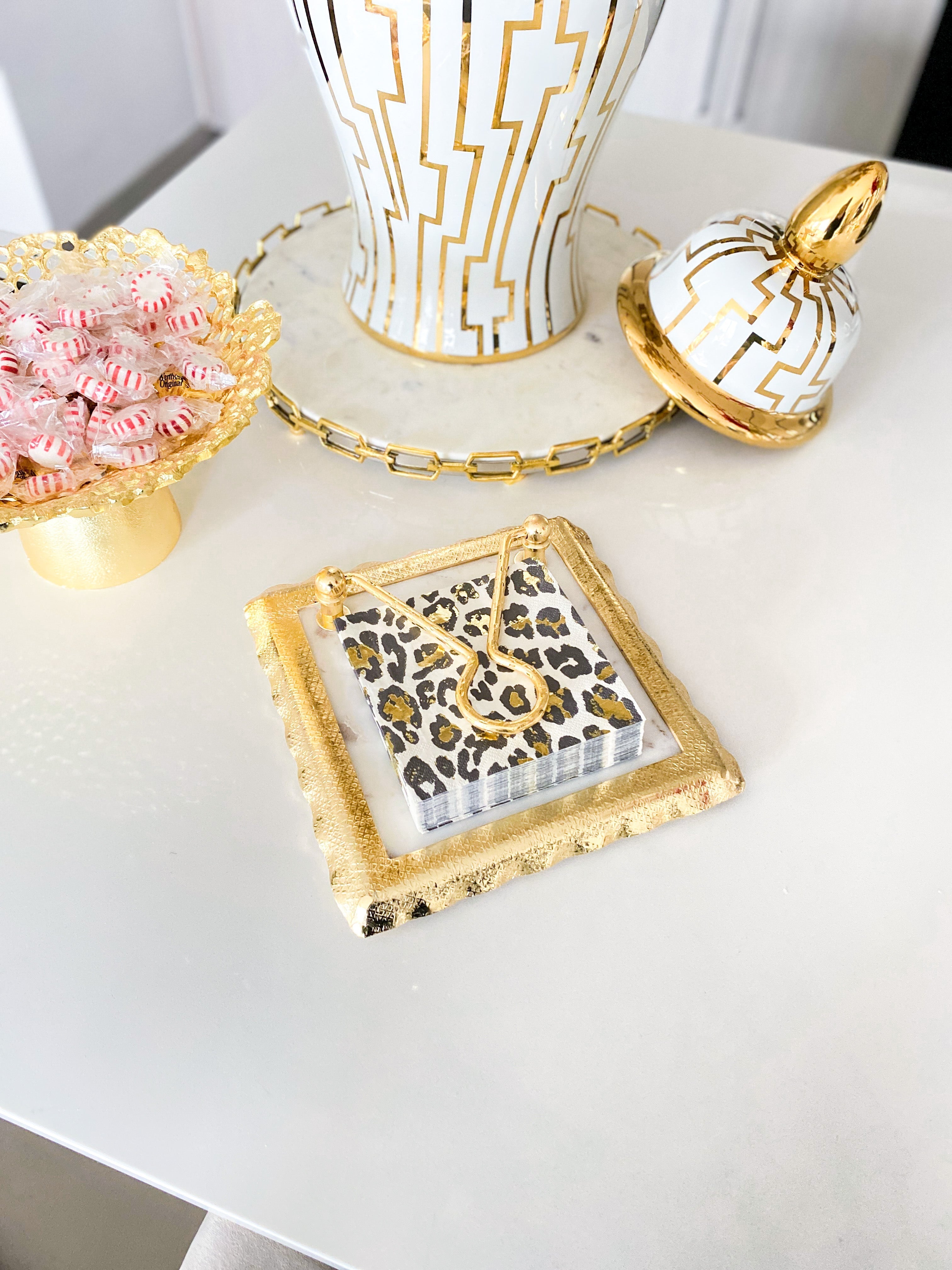 Marble Napkin Holder with Gold Details - HTS HOME DECOR