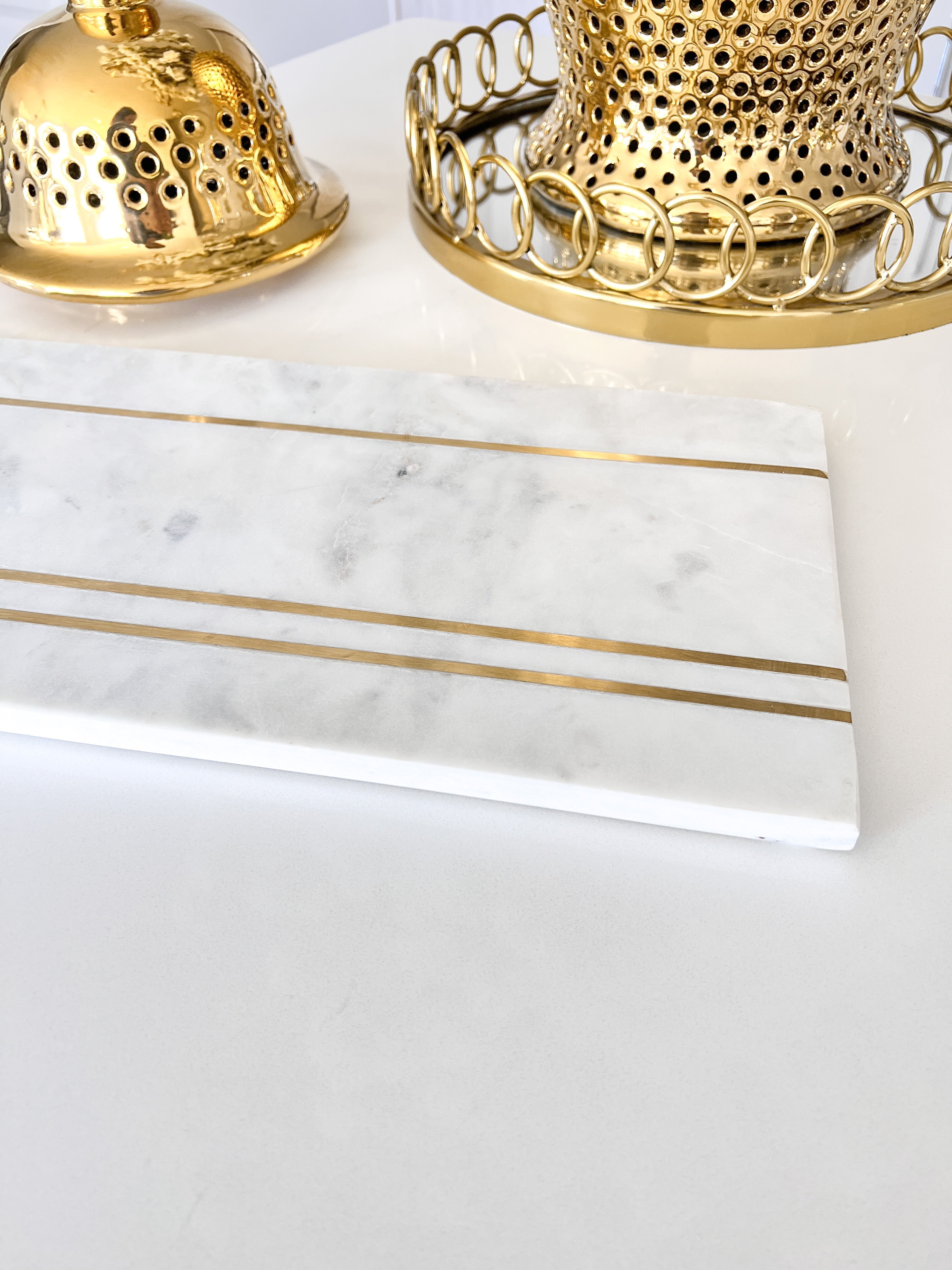 Marble Tray with Brass Inlay - HTS HOME DECOR