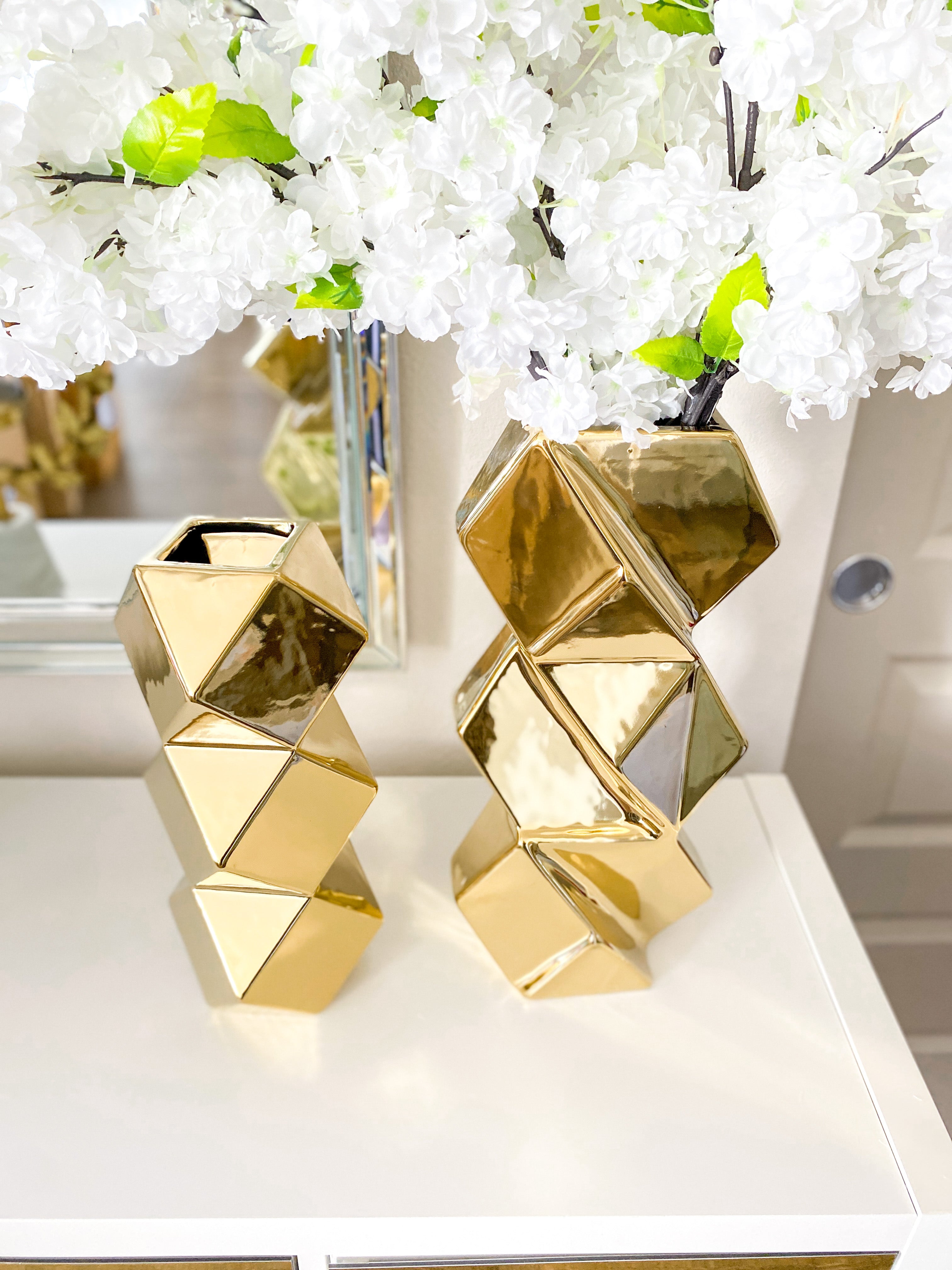 Metallic Gold Ceramic Twisted Vase ( Set of 2) - HTS HOME DECOR