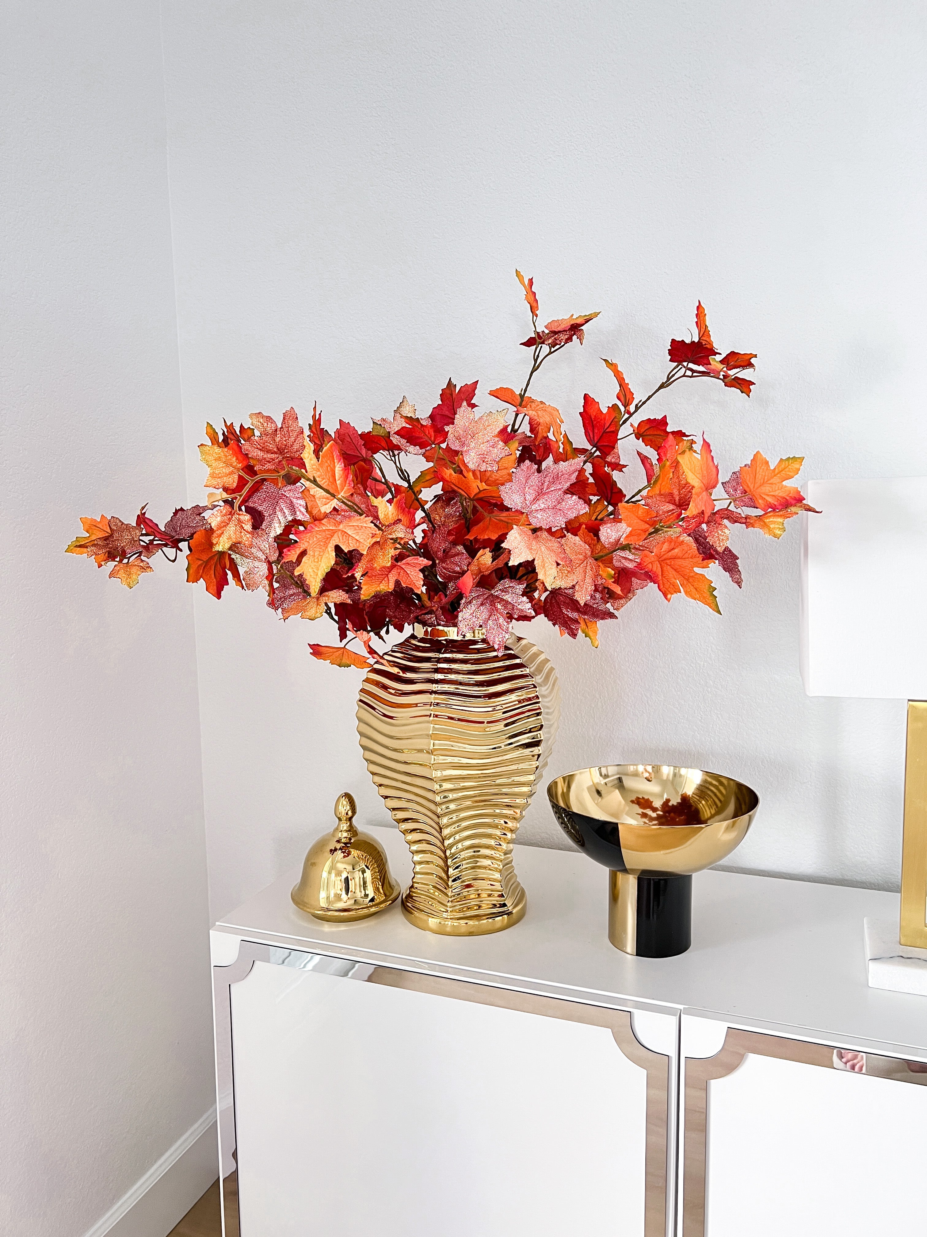 Orange Fall Mable Leaf Stems (Pack of 3 Stems) - HTS HOME DECOR