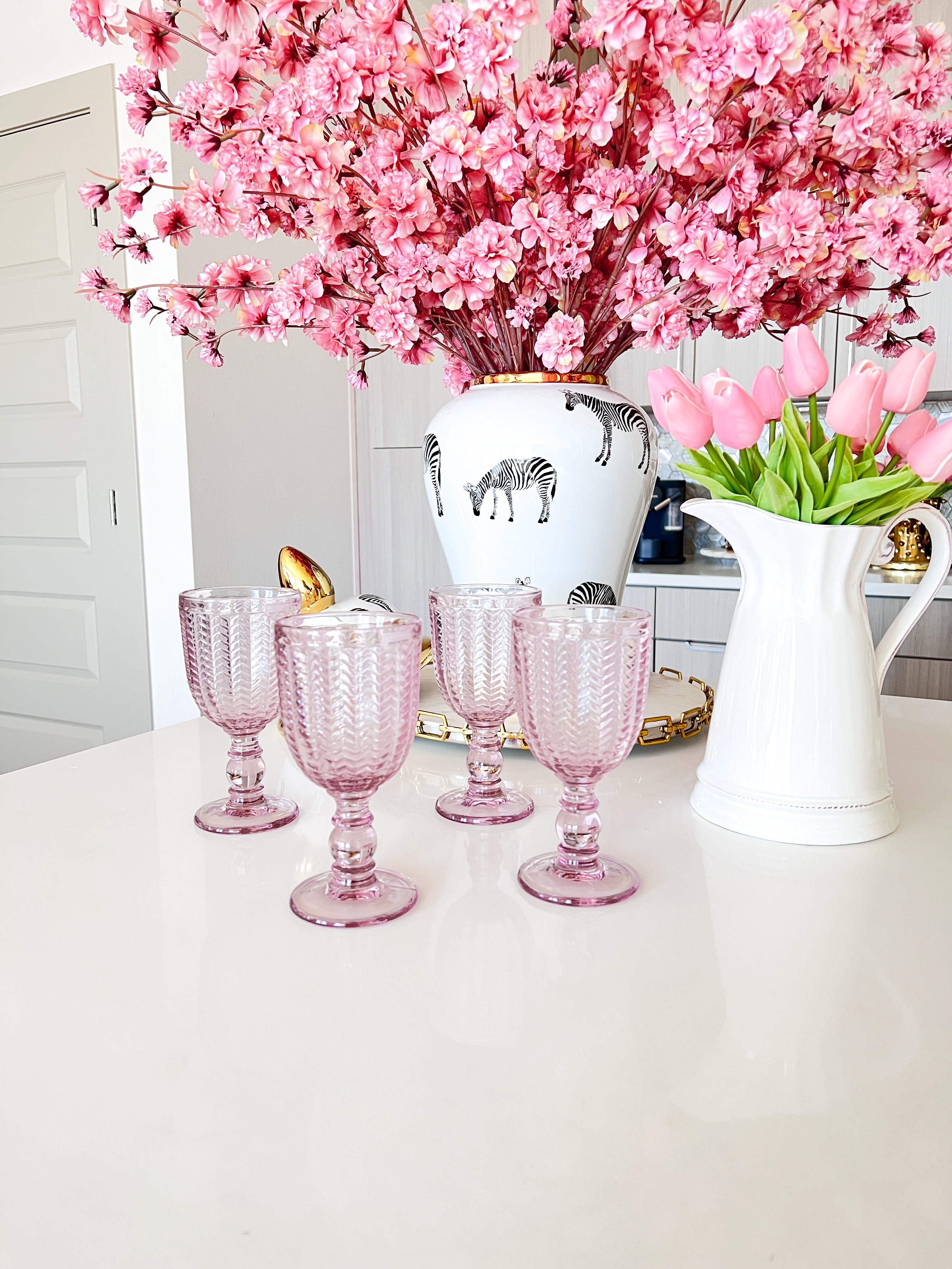 Pink Glass Goblet ( set of 4) - HTS HOME DECOR