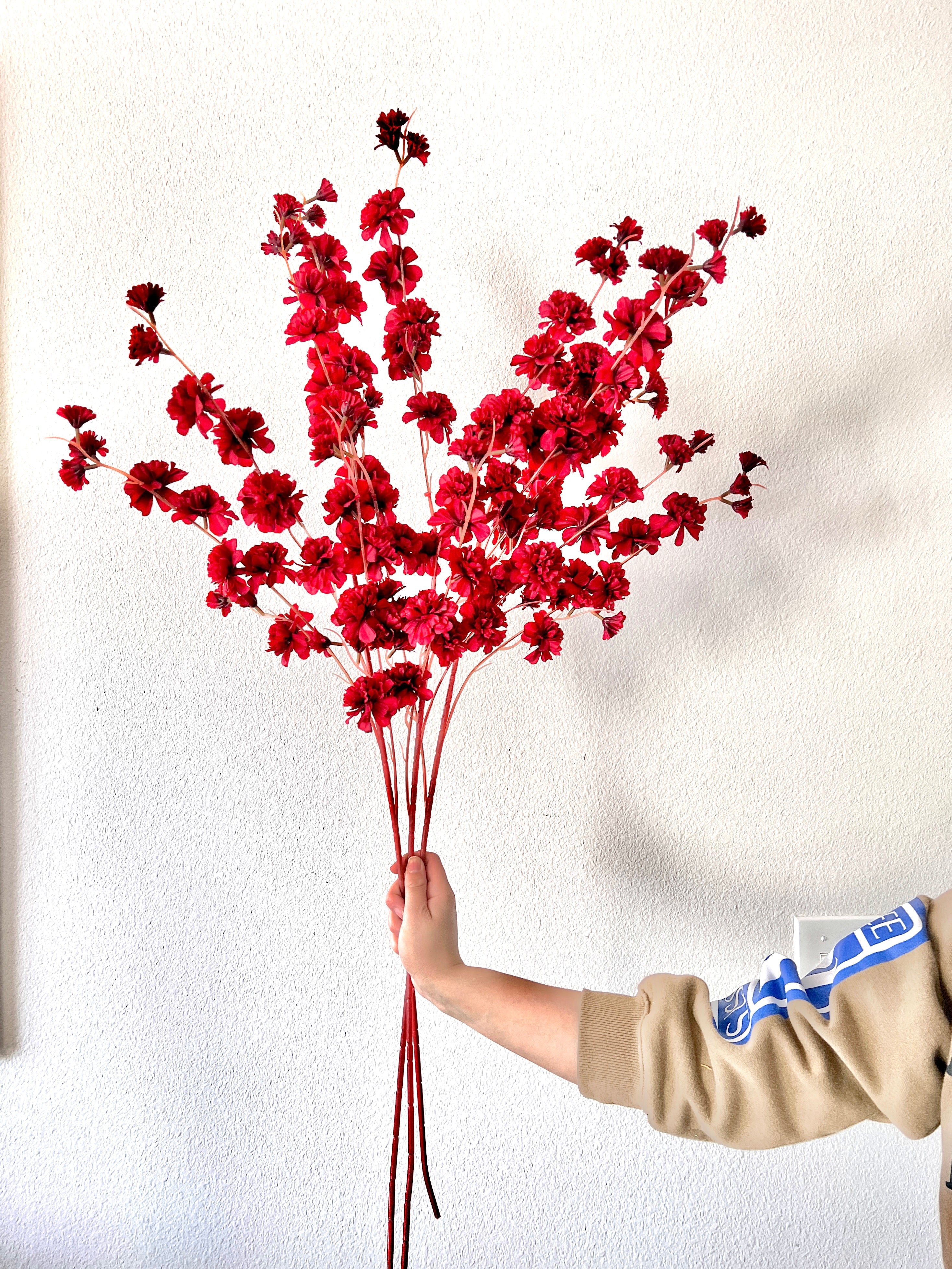 Red Cherry Blossom Stem (Pack of 3 Stems) - HTS HOME DECOR