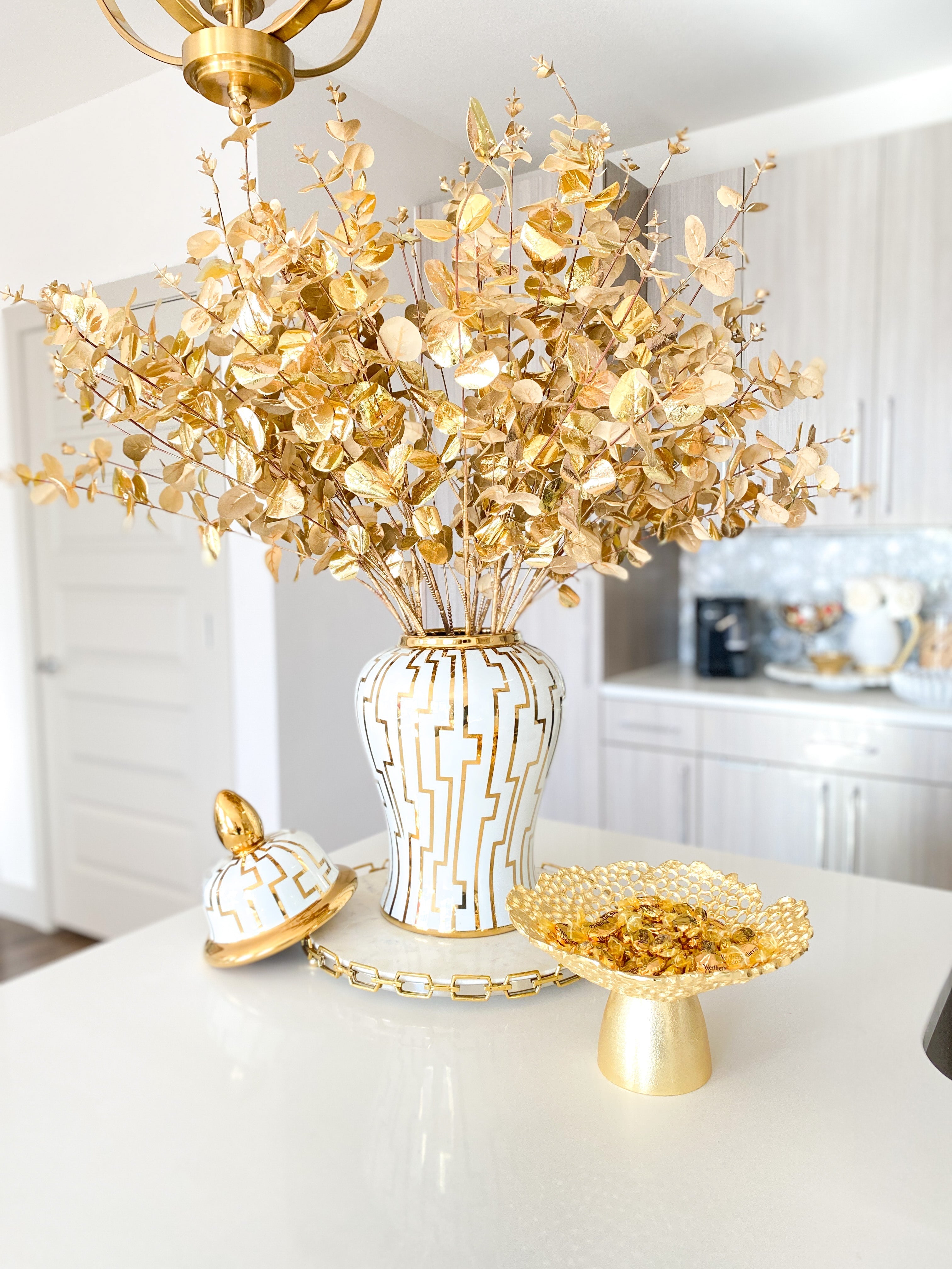 Round Marble Tray with Gold Chain - HTS HOME DECOR