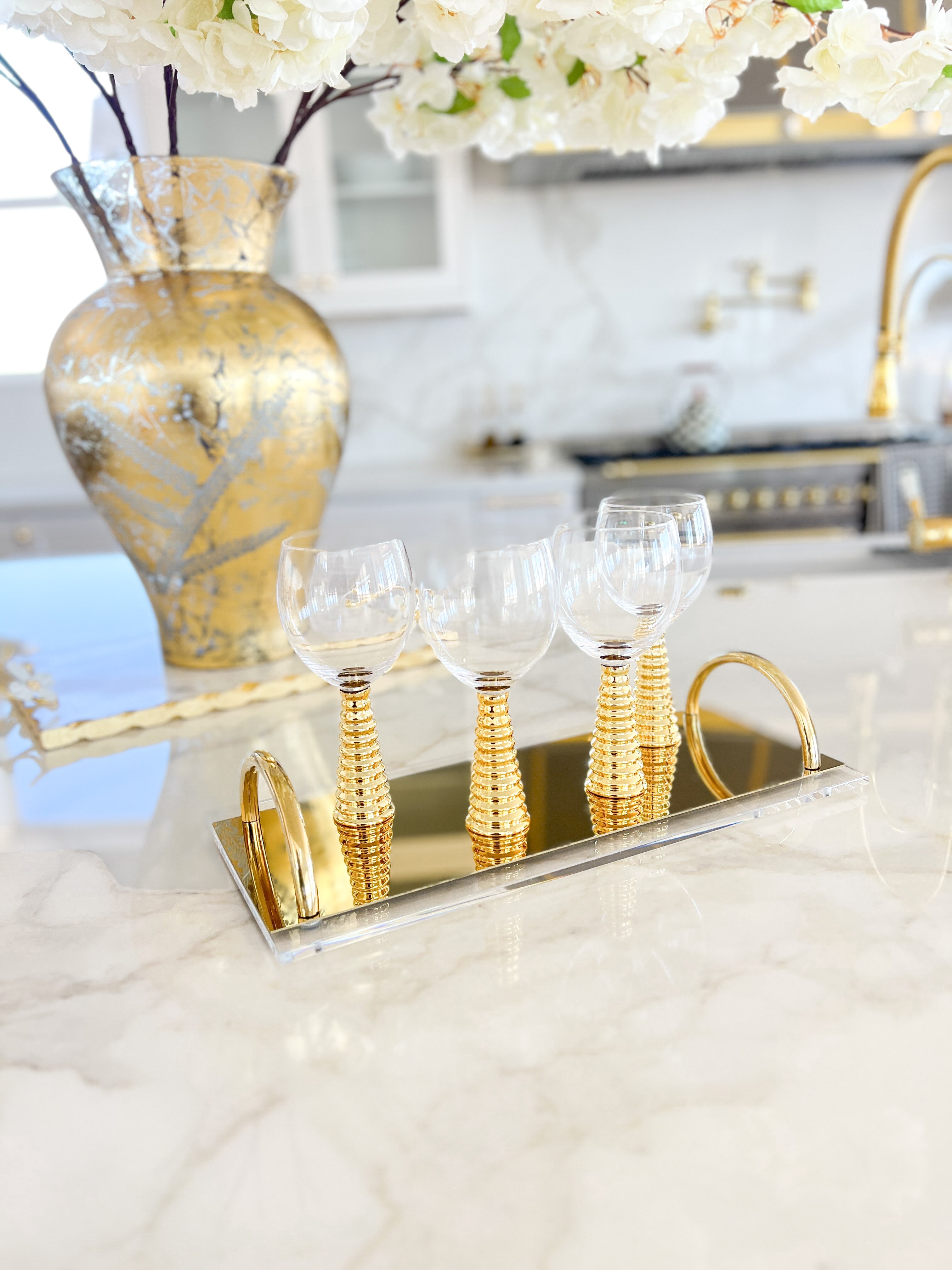 Set of 6 Glasses With Gold Base - HTS HOME DECOR