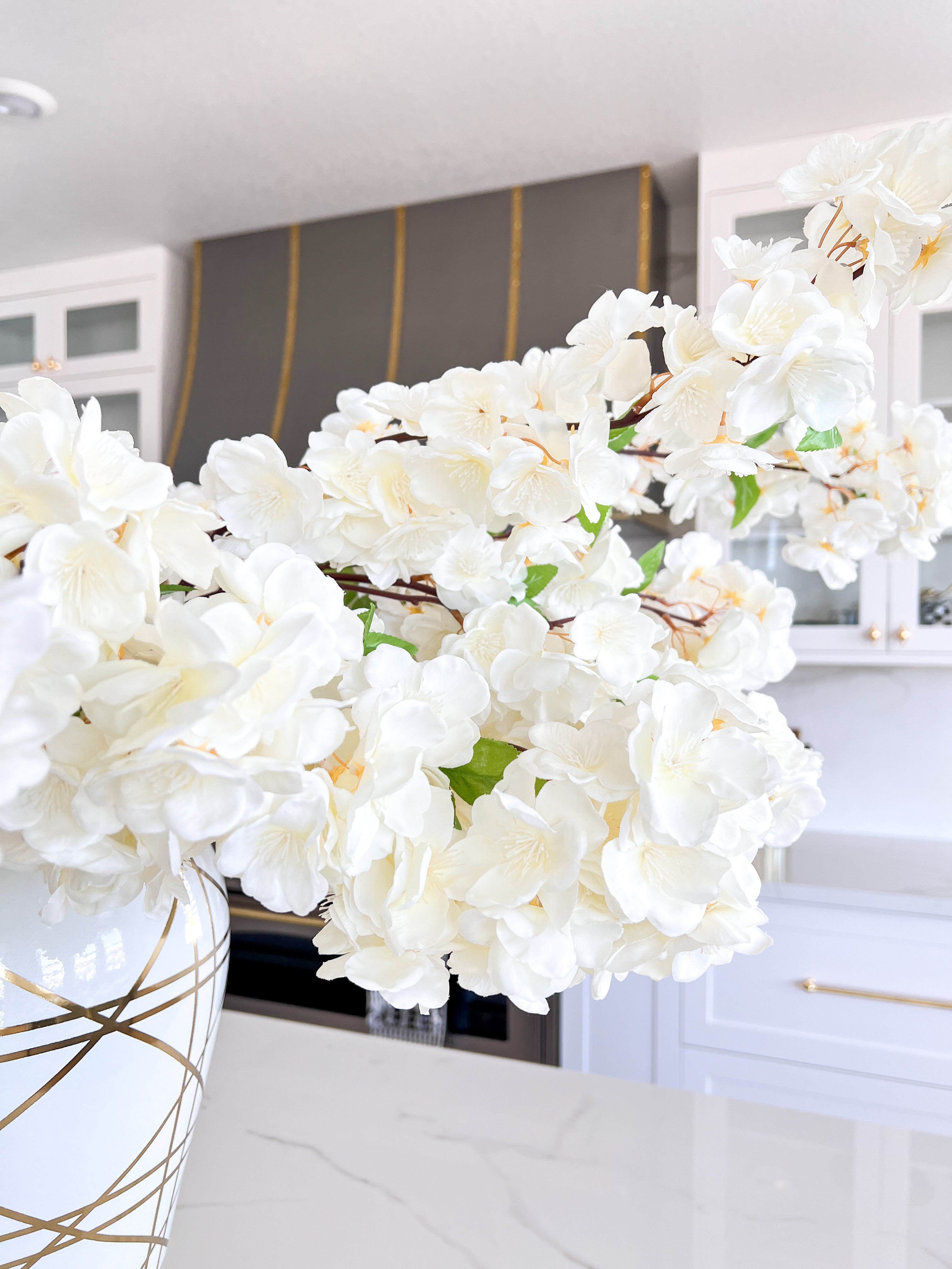 Silk Artificial White Cherry Blossom Stem - HTS HOME DECOR