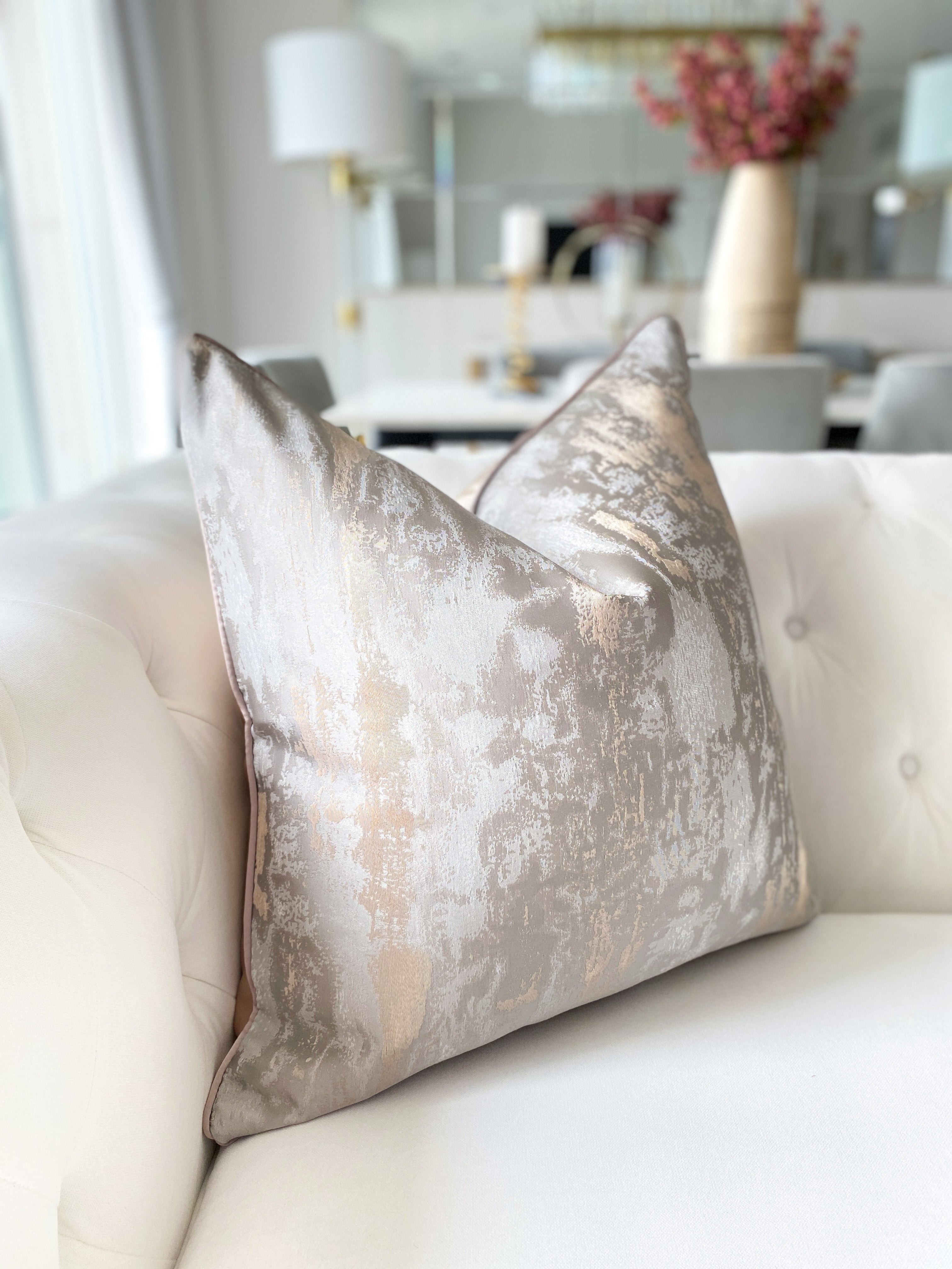 Silver & Champagne Pattern Pillow Cover 22x22 - HTS HOME DECOR