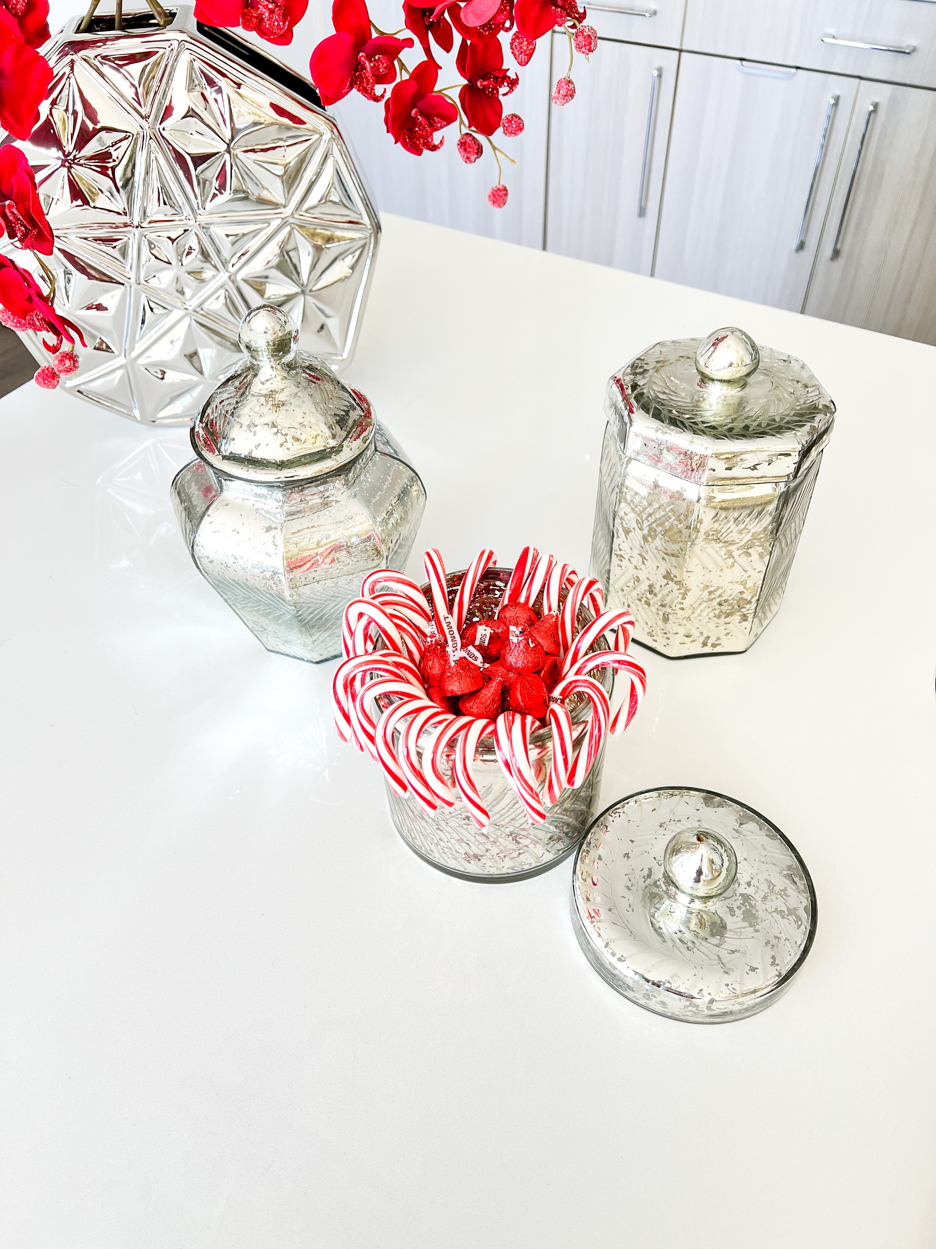 Silver Glass Jars/ Canister ( Set of 3) - HTS HOME DECOR
