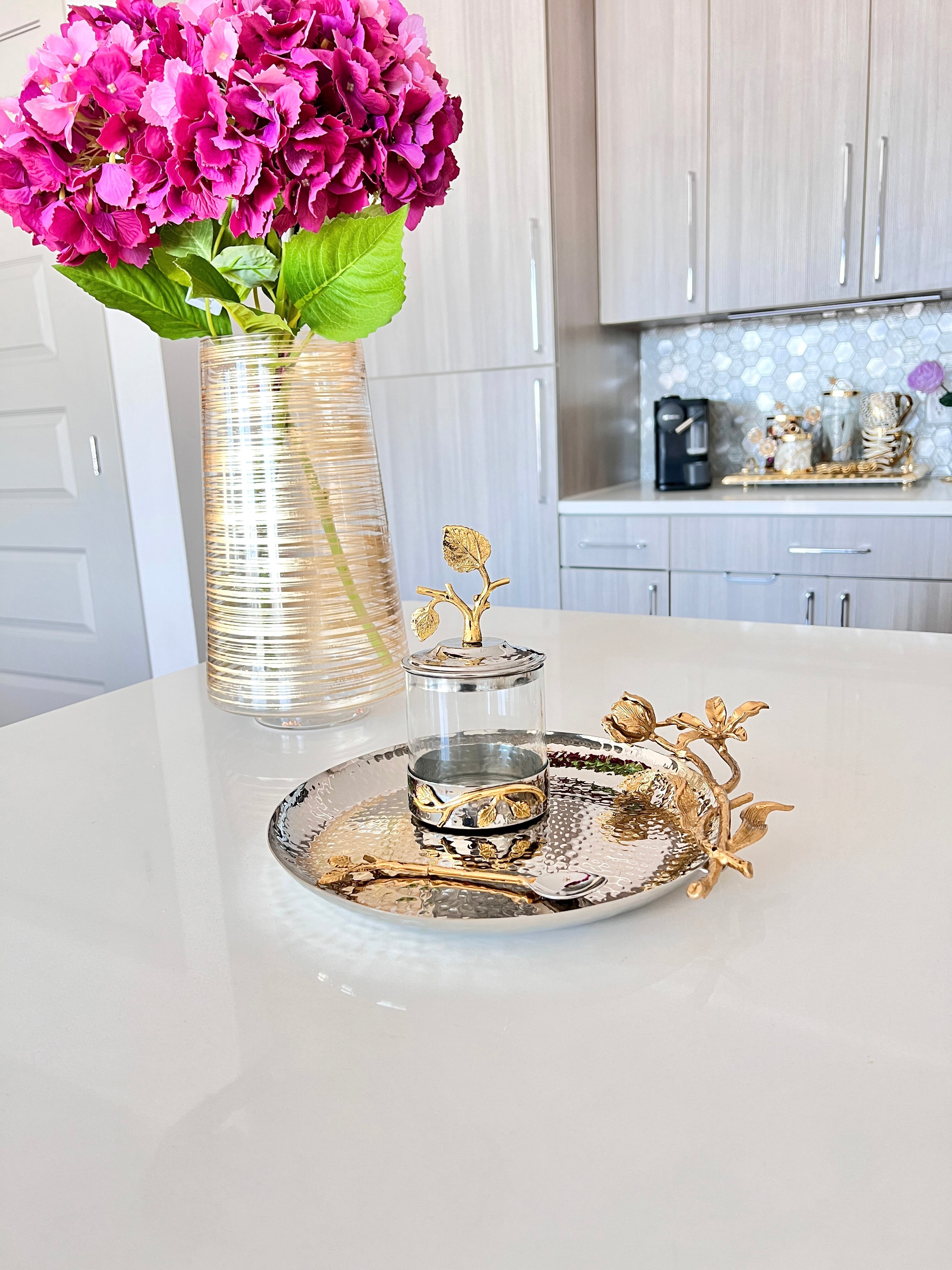 Silver & Gold Leaf Canister with spoon - HTS HOME DECOR