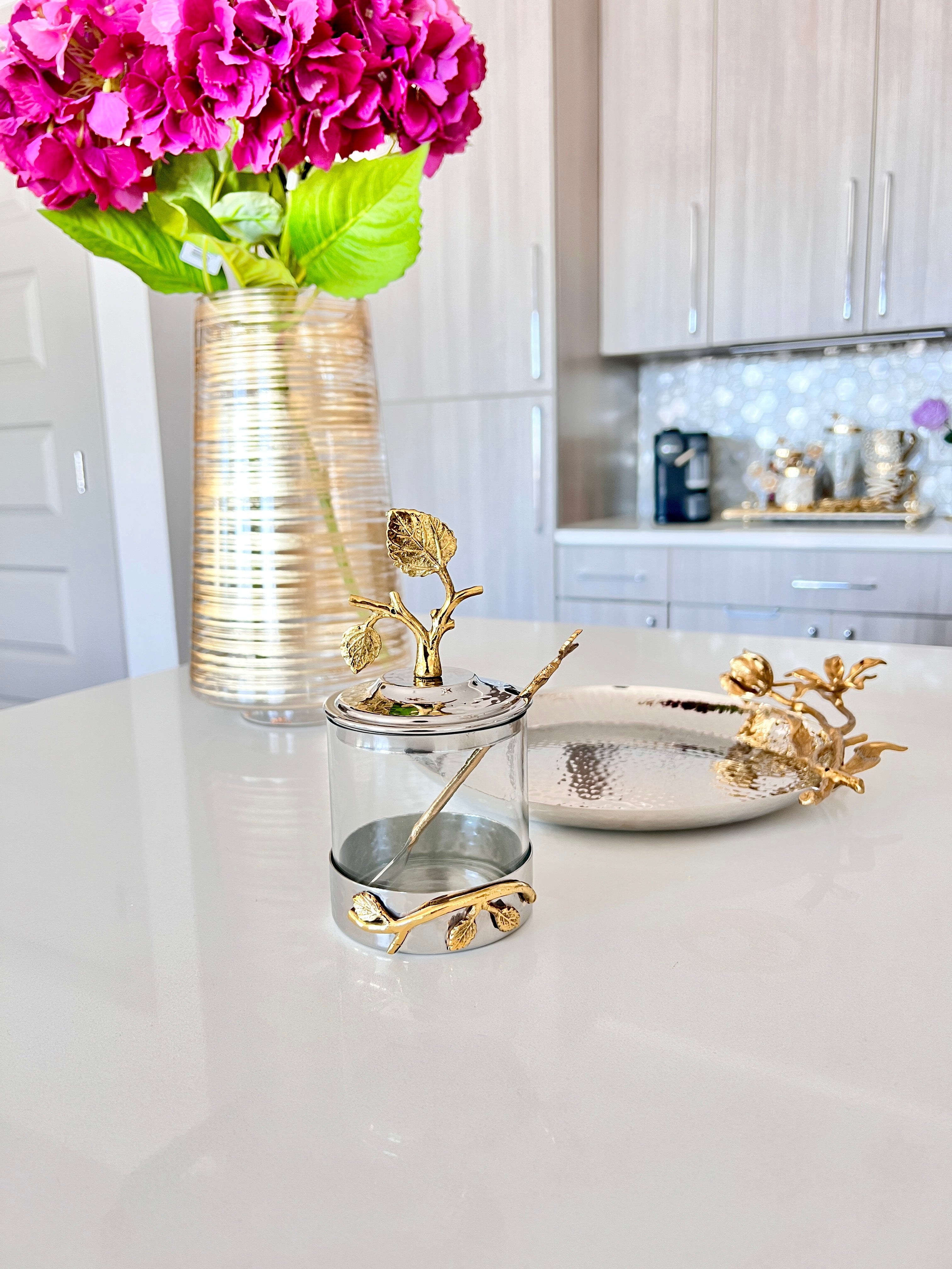 Silver & Gold Leaf Canister with spoon - HTS HOME DECOR