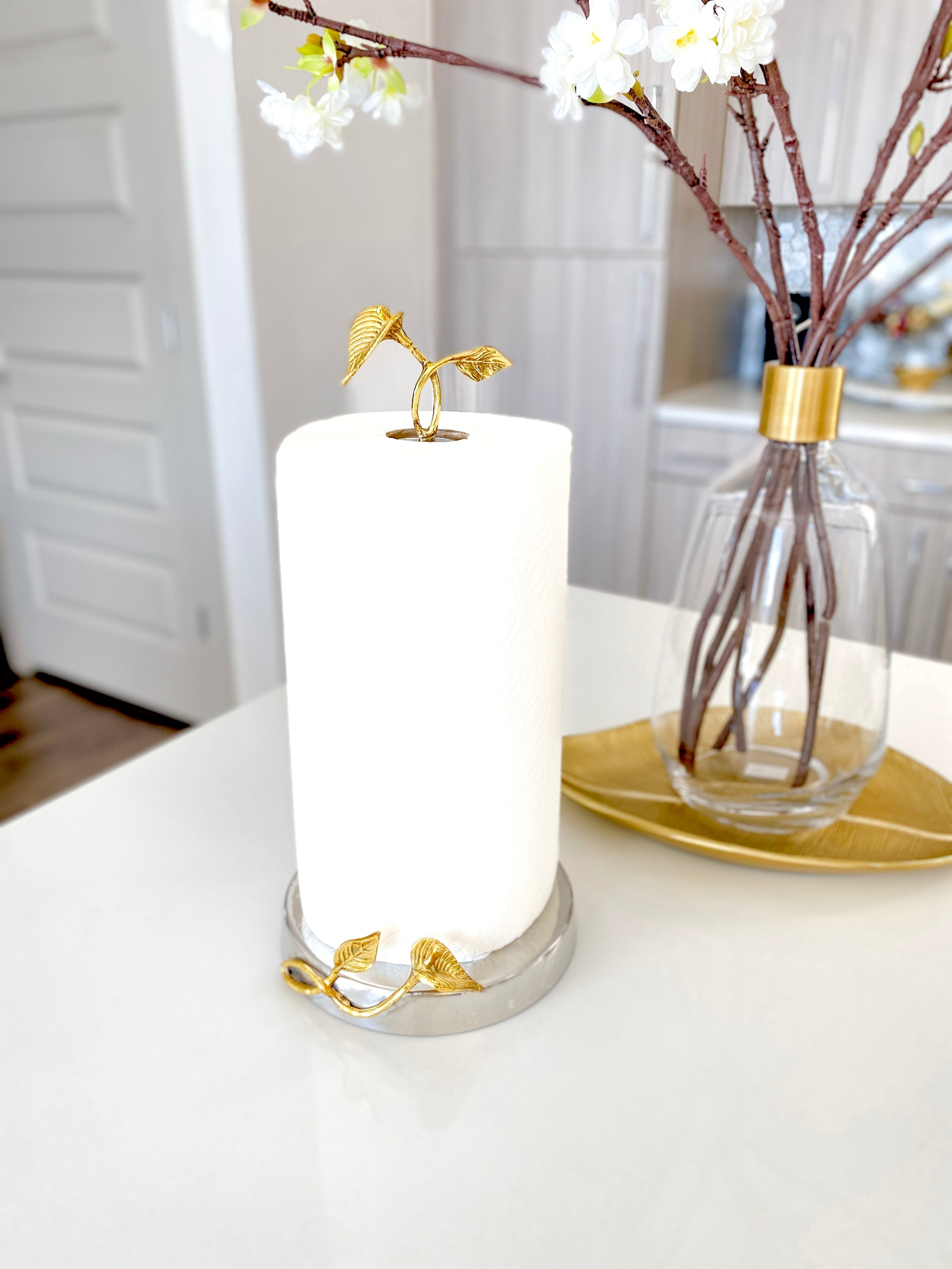 Silver & Gold Leaf Paper Towel Holder - HTS HOME DECOR