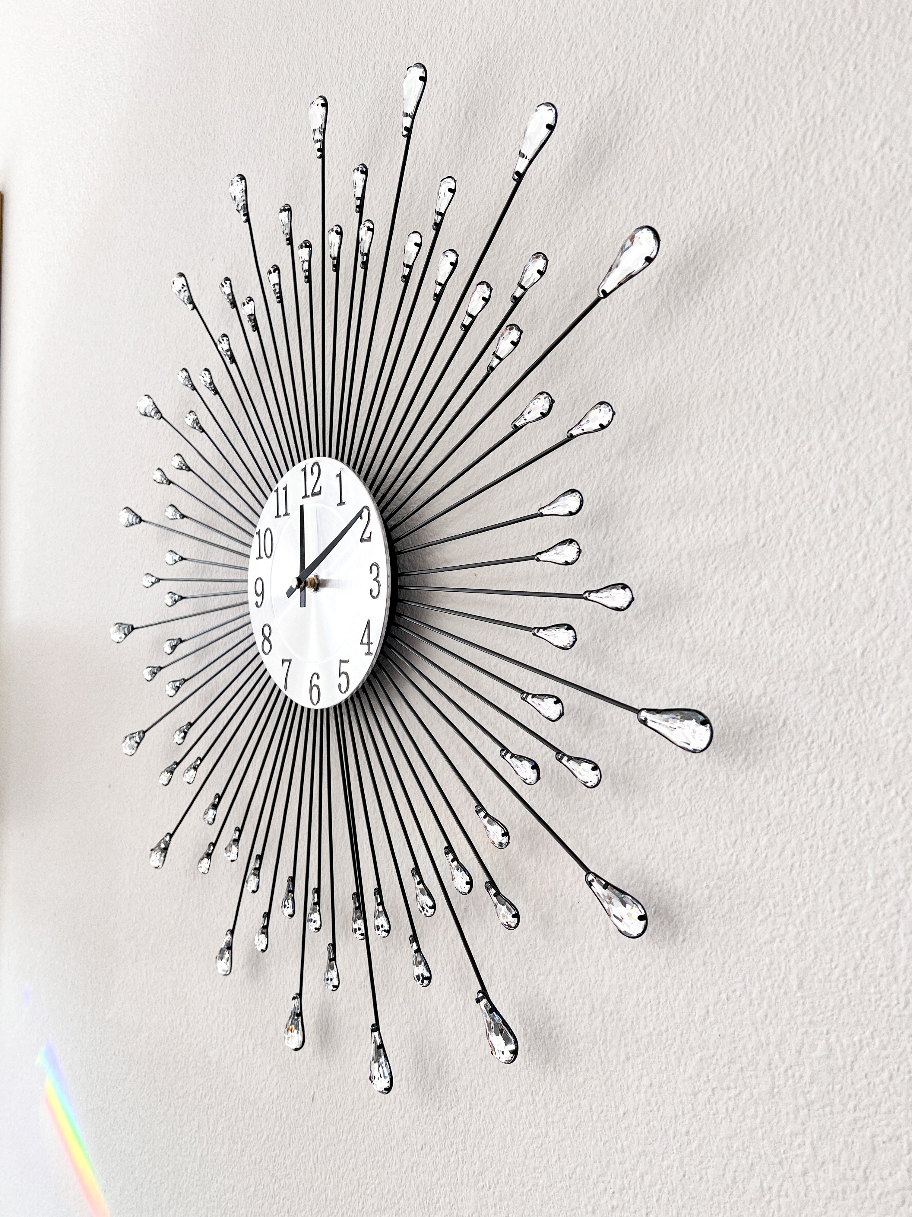 Silver Sunburst Wall Clock - HTS HOME DECOR