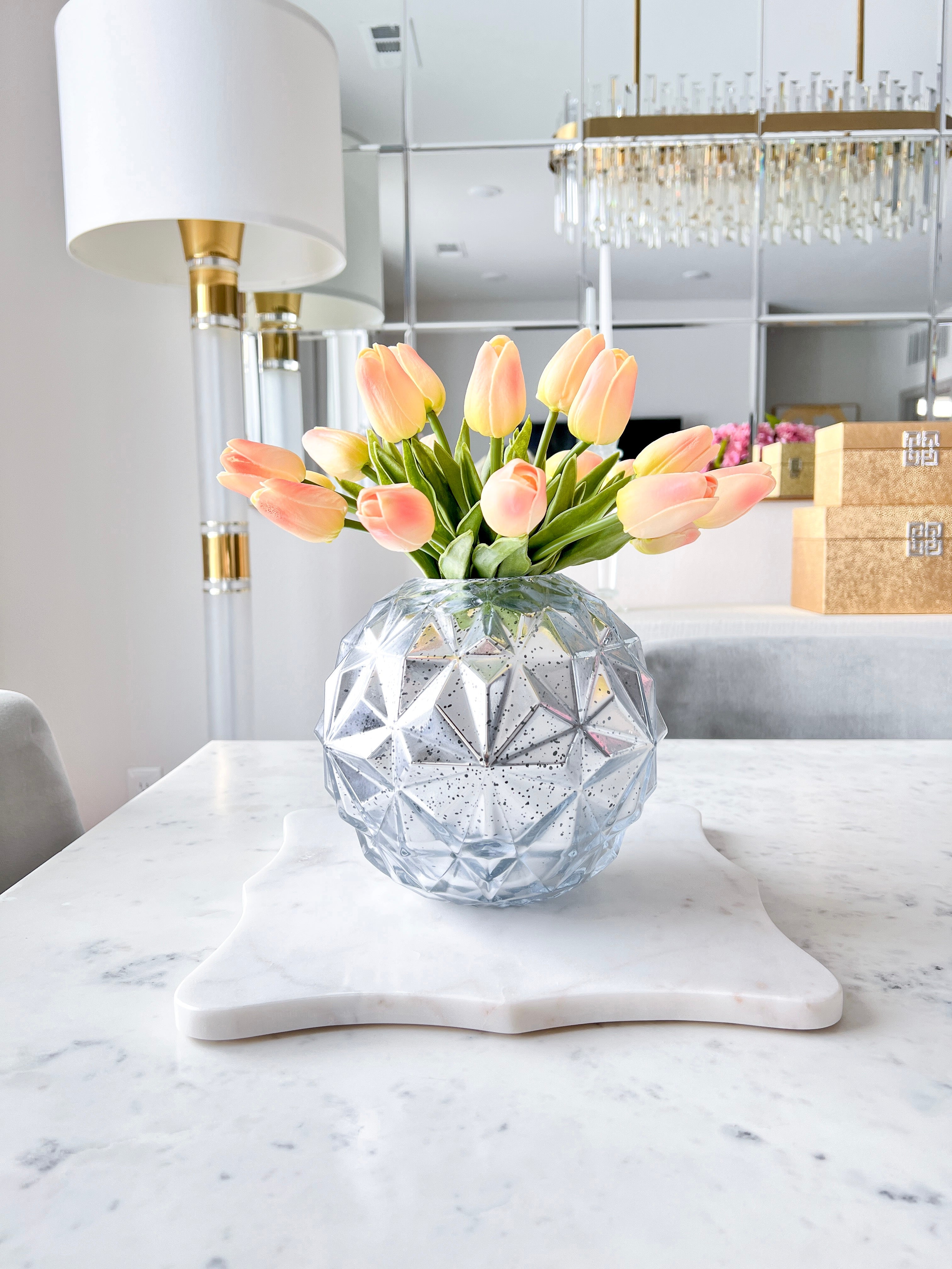 Silver Textured Orb Glass Vase - HTS HOME DECOR