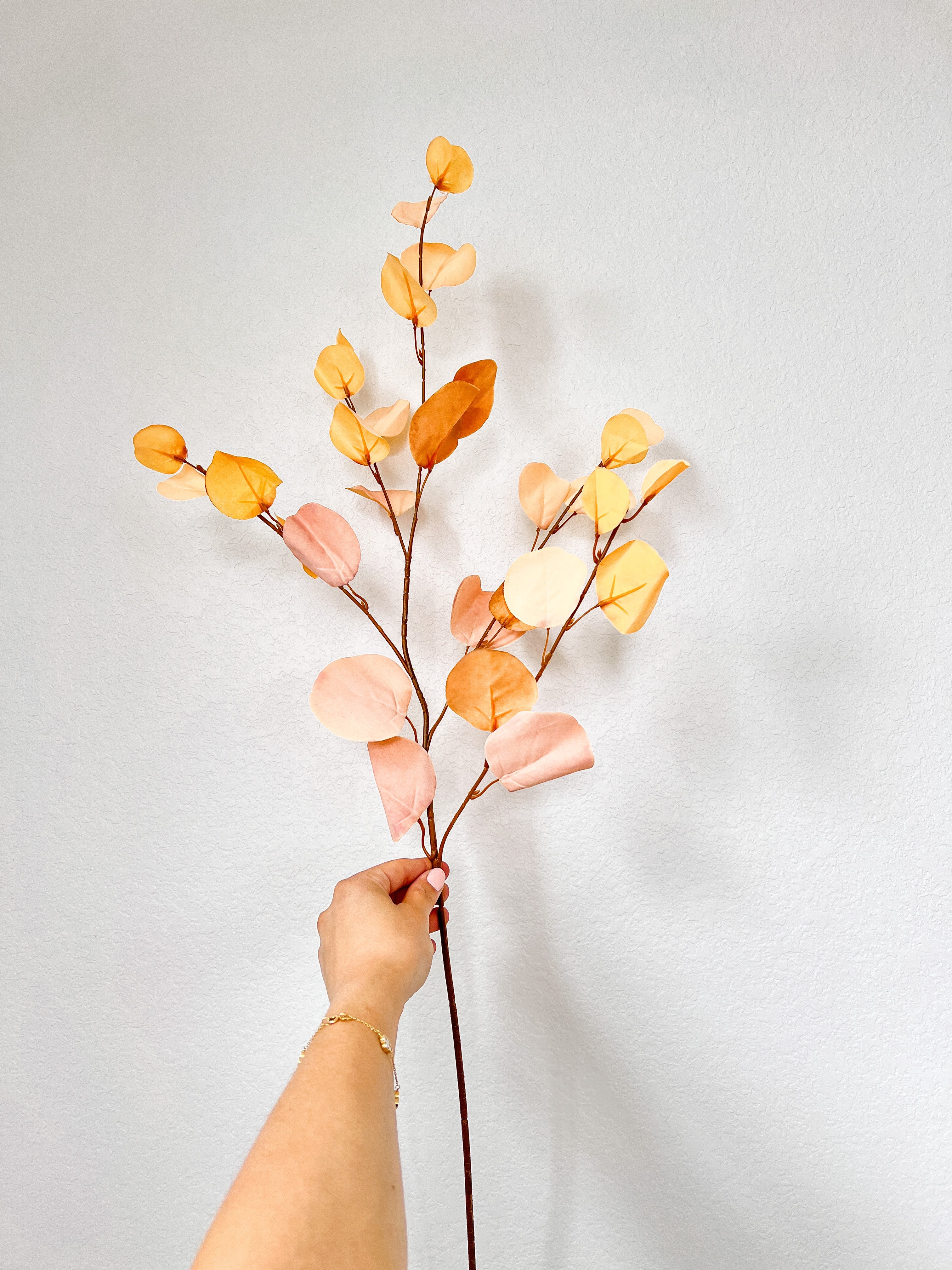Two Tone Fall Orange Eucalyptus Stems (Pack of 3 stems) - HTS HOME DECOR
