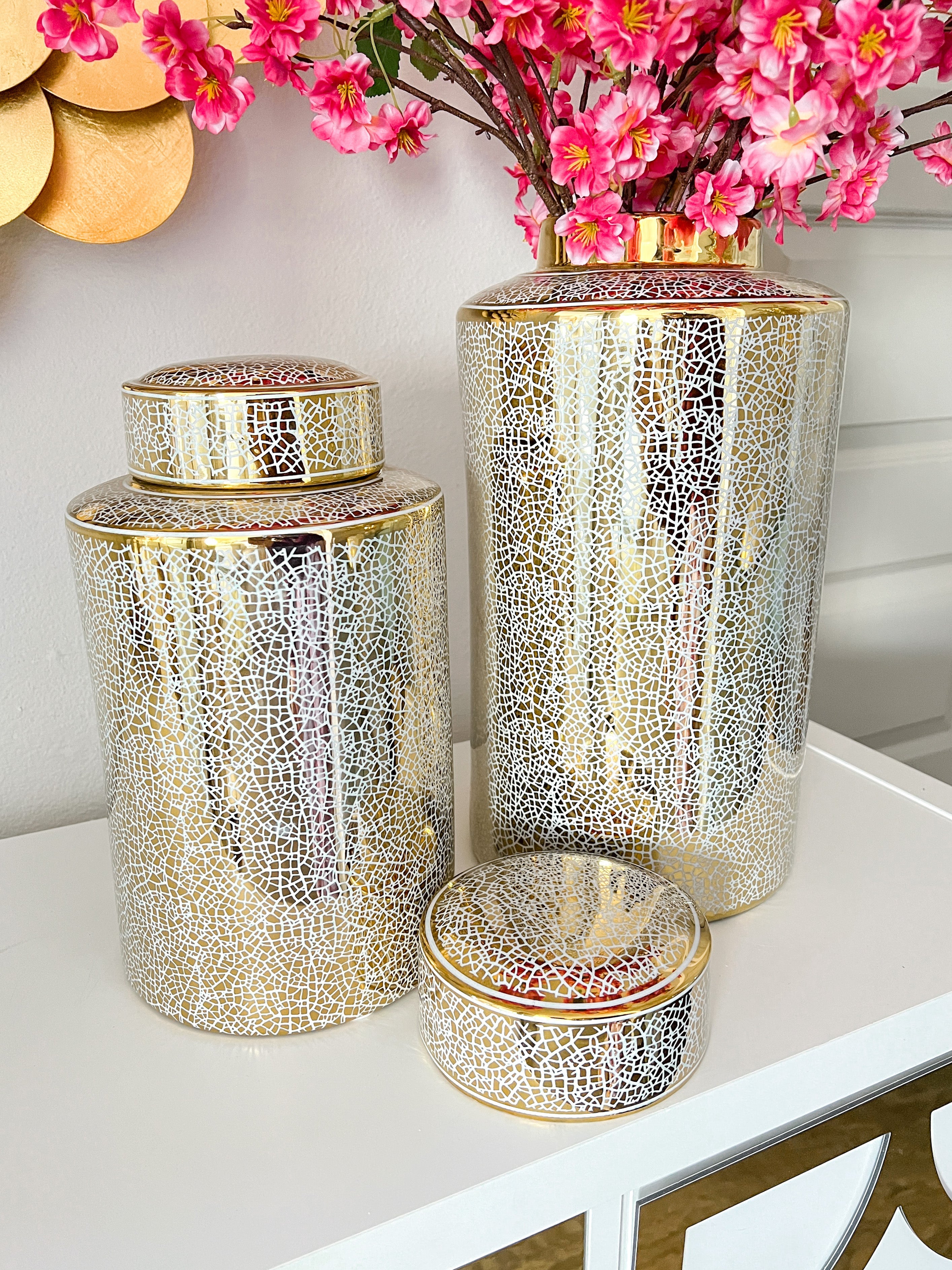 Two Tone Gold Jar (Two sizes) - HTS HOME DECOR