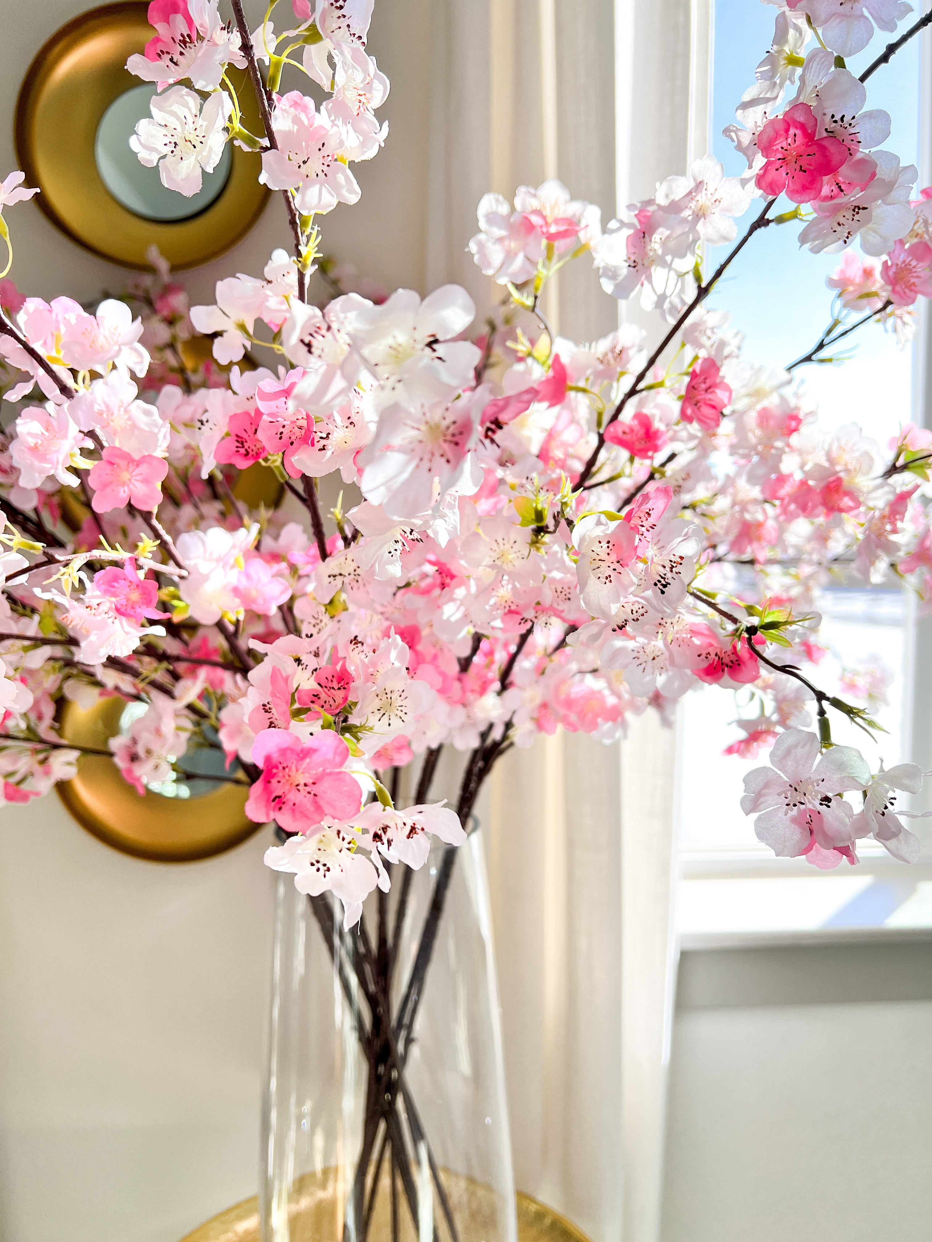 Two Tone Pink Silk Cherry Blossom stem - HTS HOME DECOR