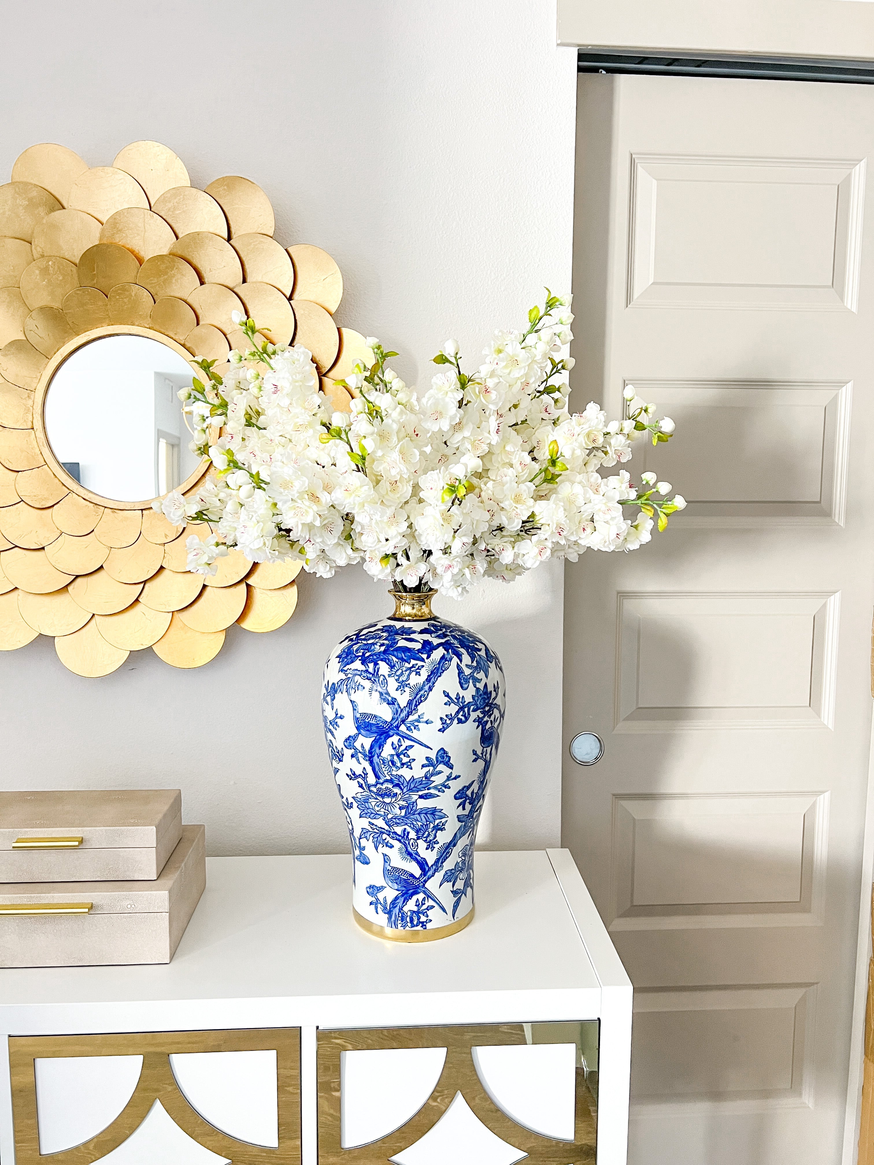White and Blue Chinoiserie Vase - HTS HOME DECOR